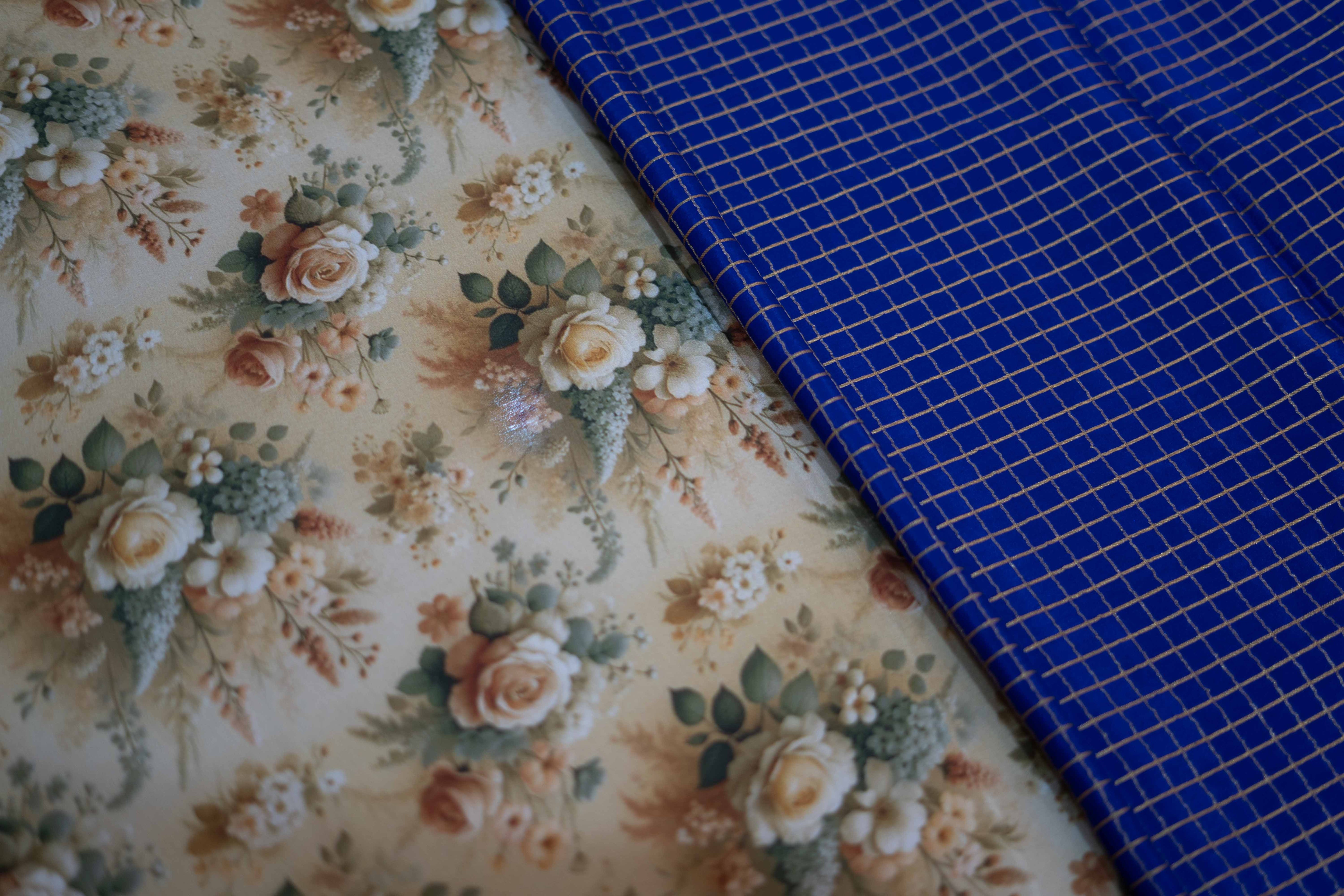 Royal blue Mysore Crepe saree