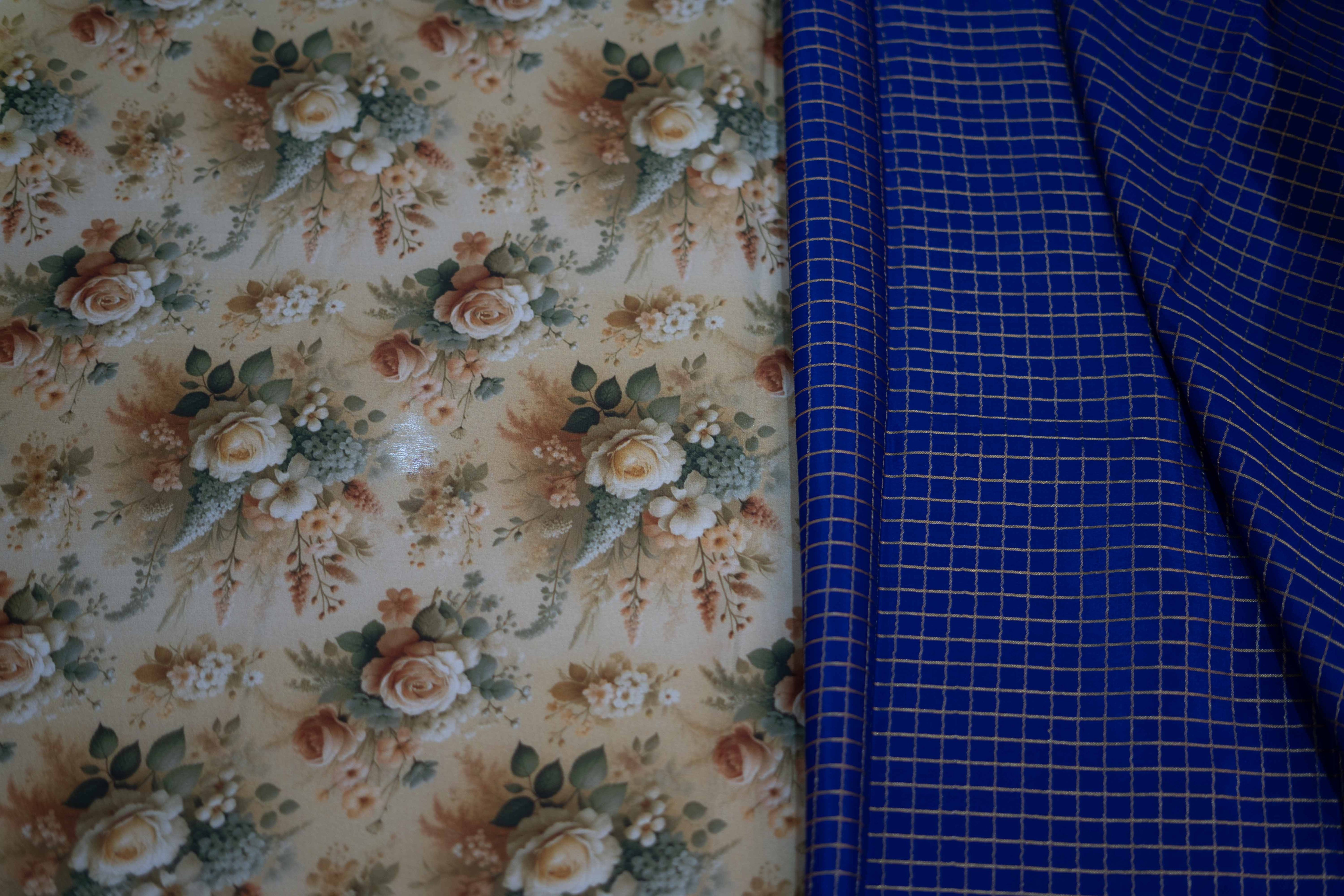 Royal blue Mysore Crepe saree