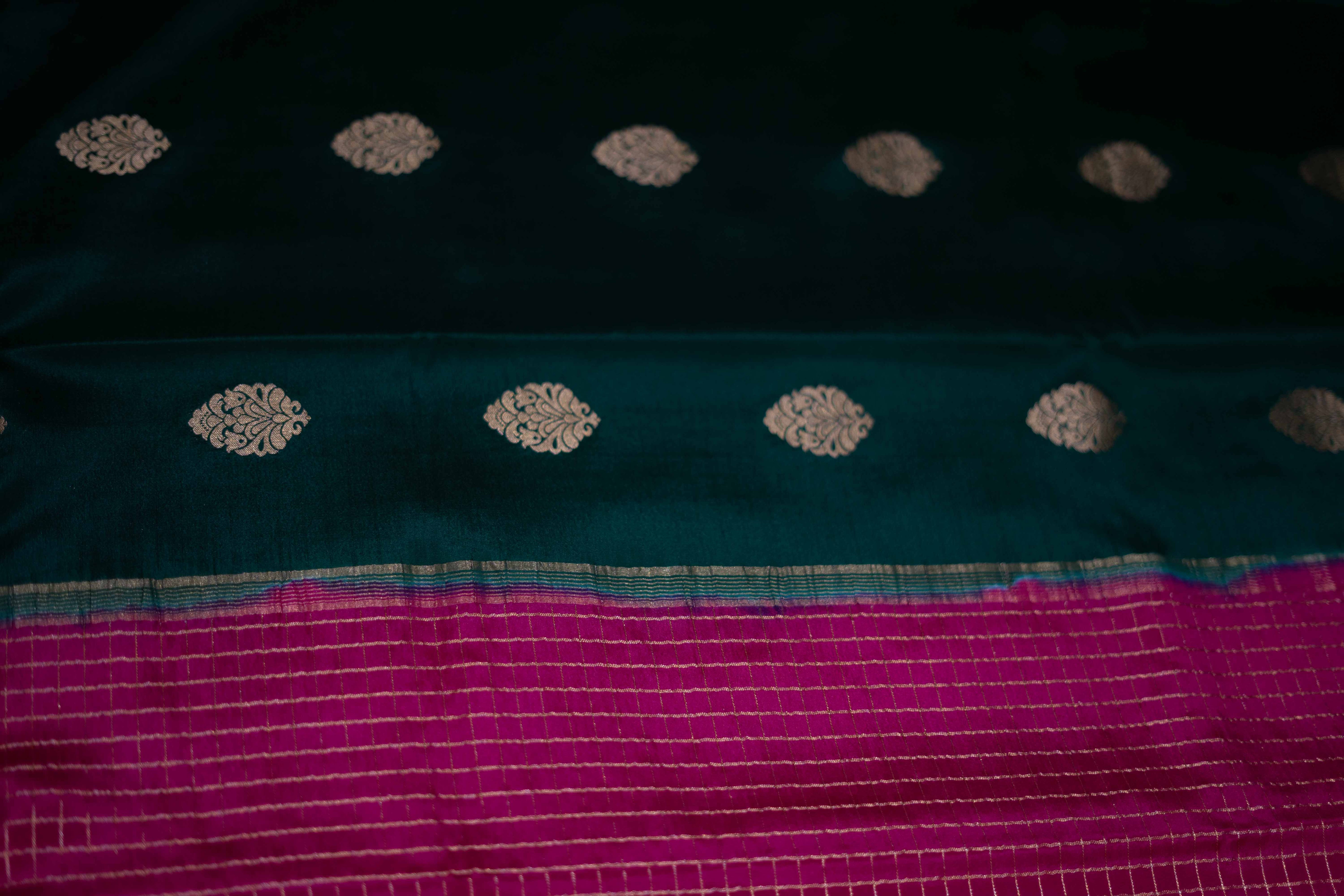 Bottle green Mysore Crepe saree