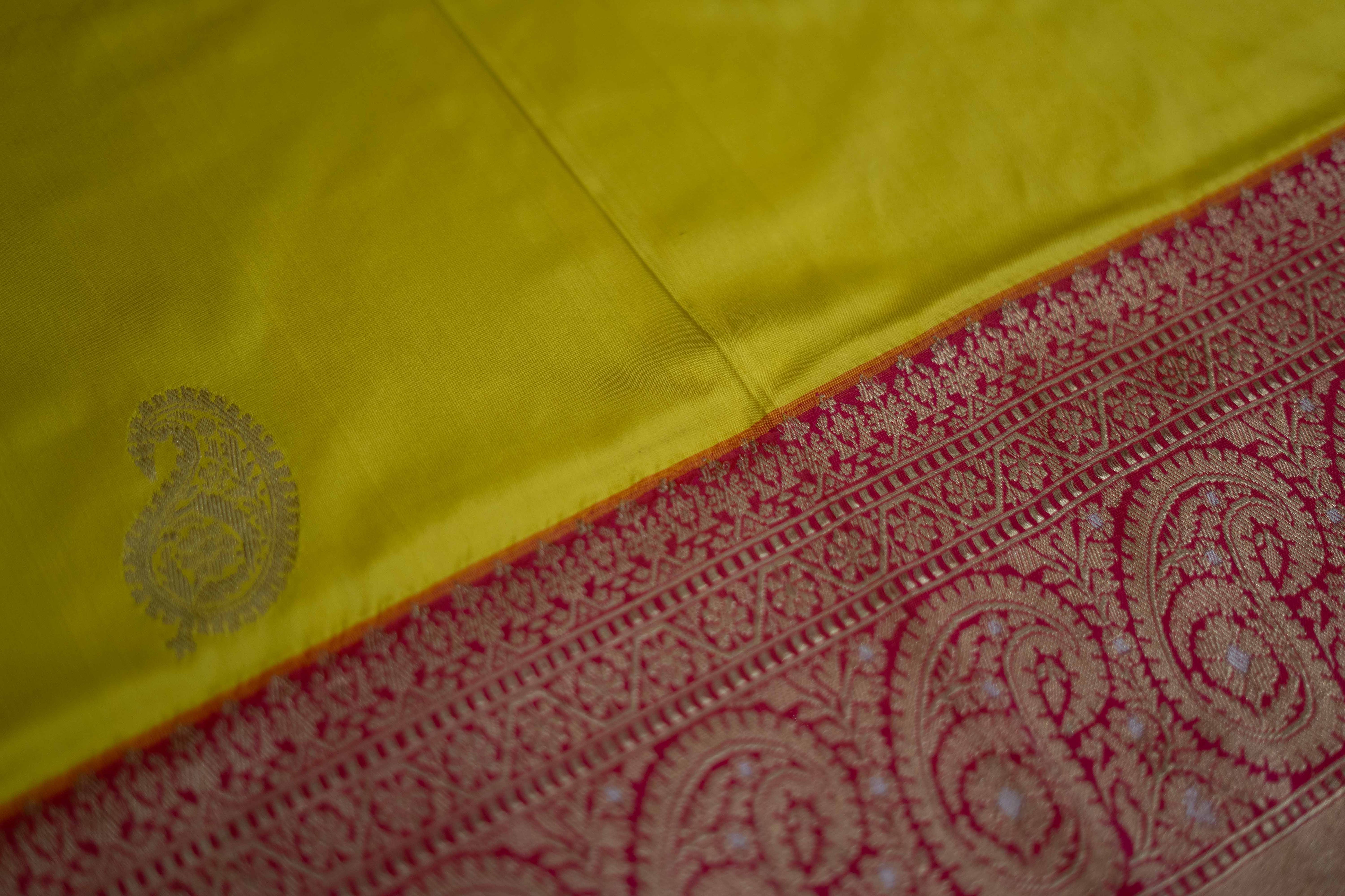 Yellow Banarasi silk saree
