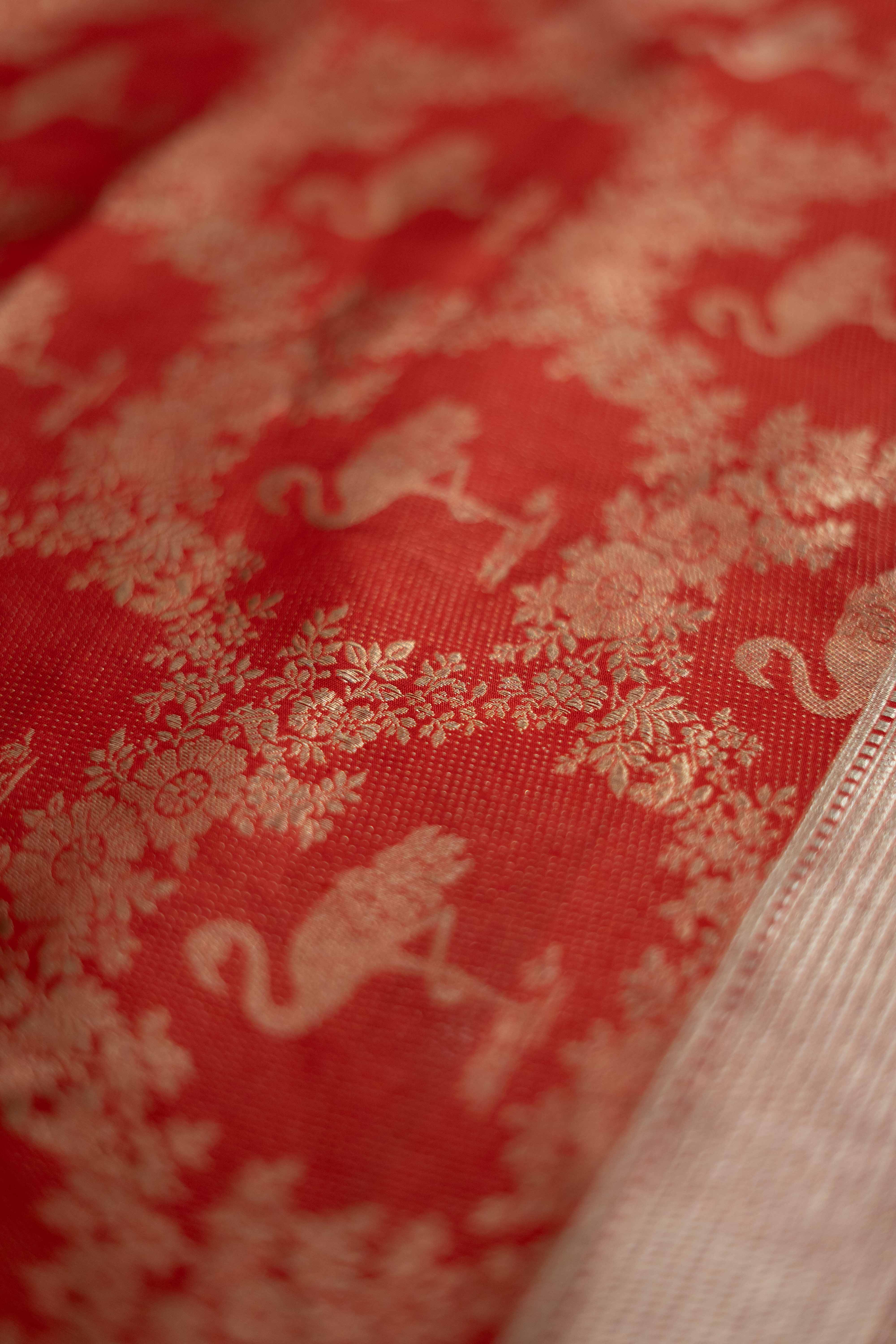 Brick Red Banarasi kathan Silk Saree