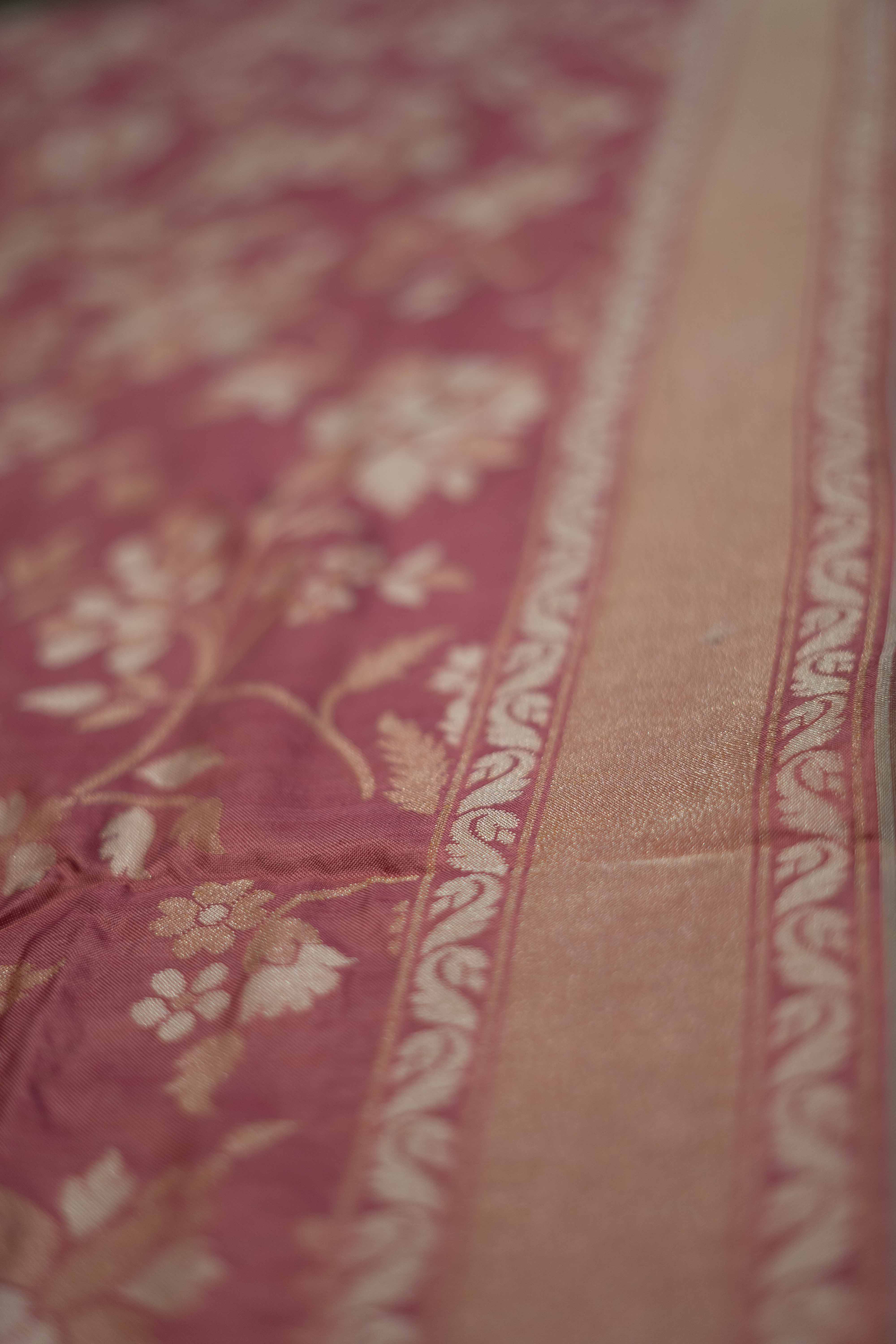 Onion pink Banarasi jamdani cotton saree