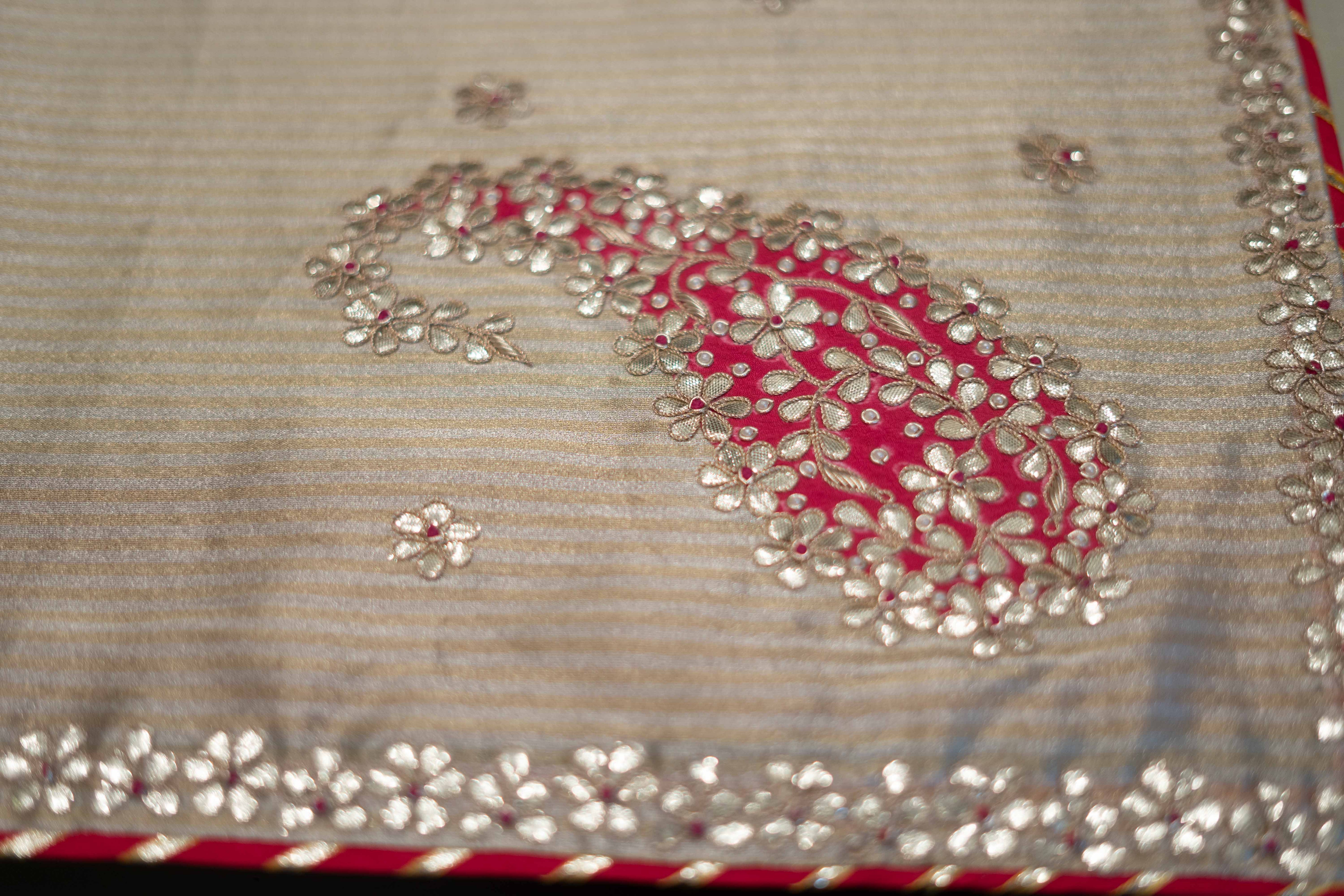 Warm beige Organza tissue Designer Saree