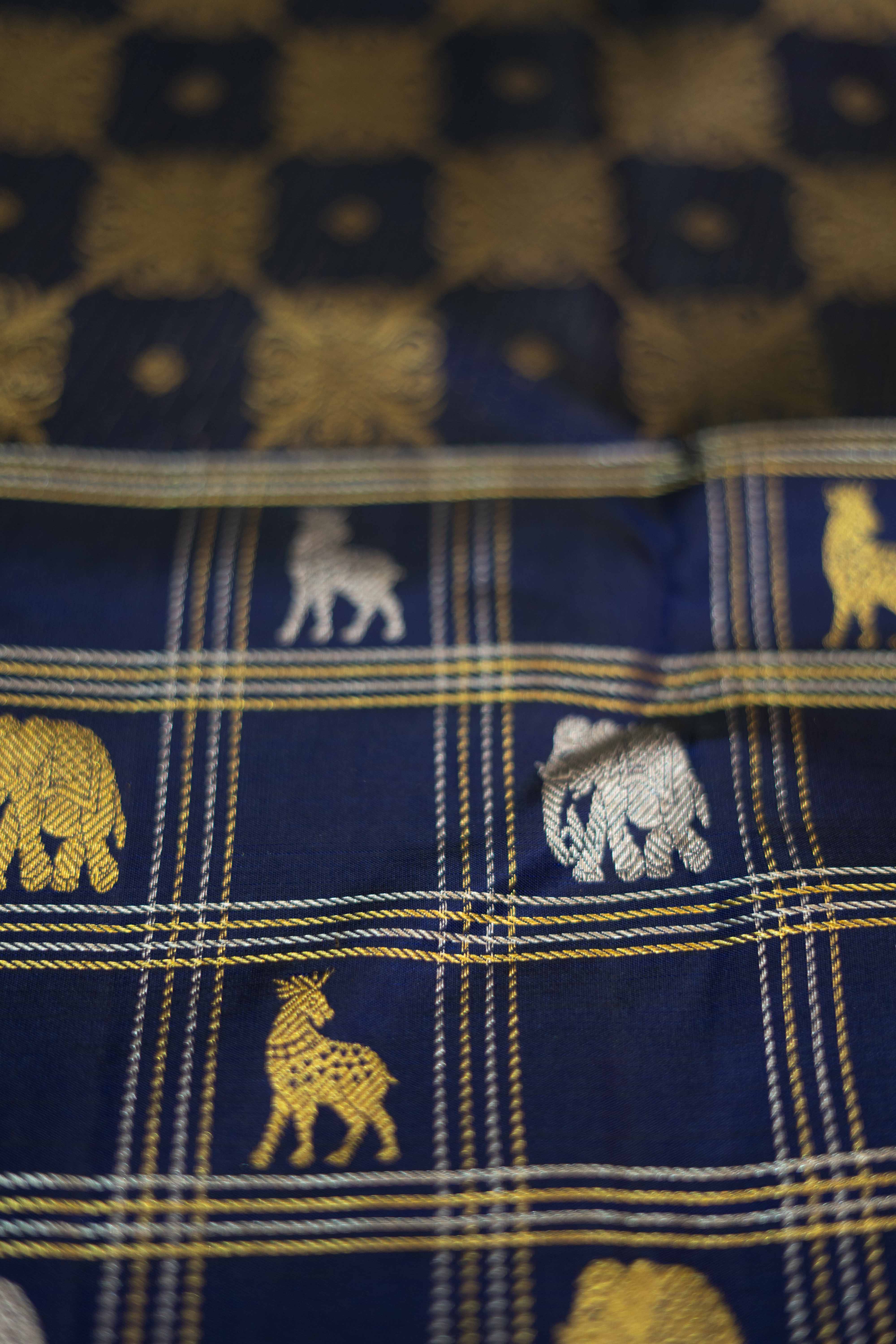 Navy blue Kanchipuram Silk Saree