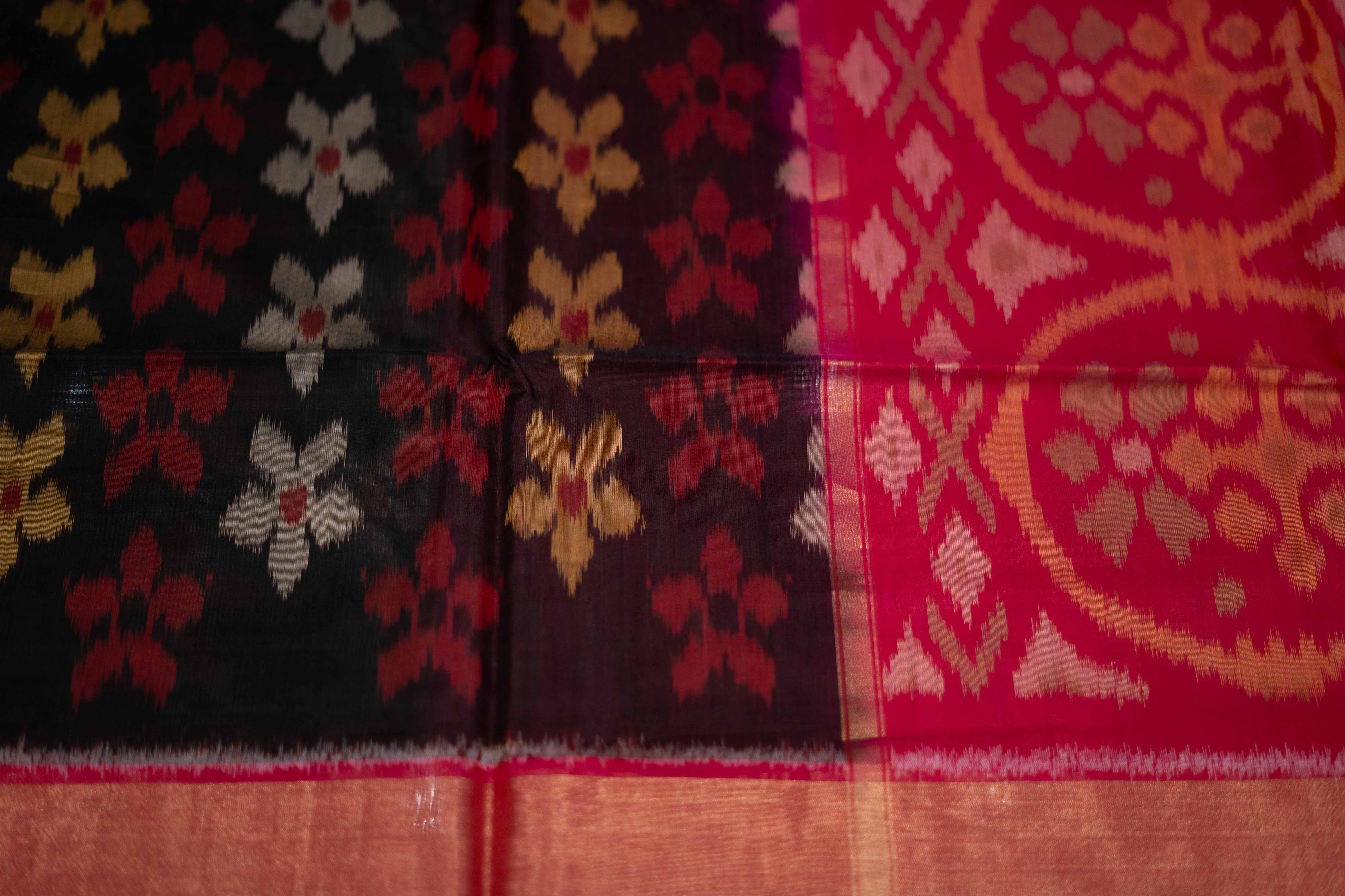 Black cotton silk pochampally saree