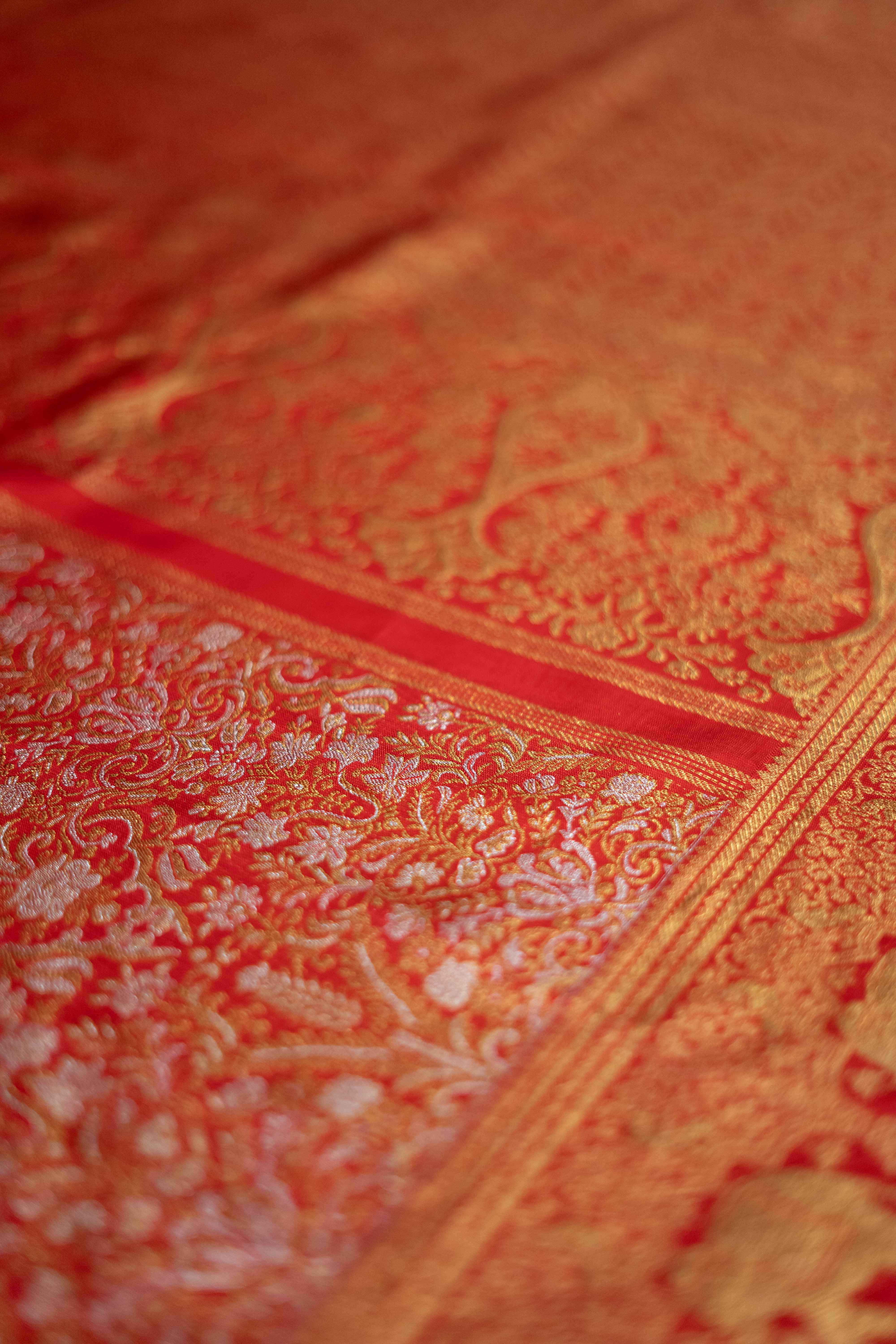 Cherry Red Kanchipuram Tissue Saree
