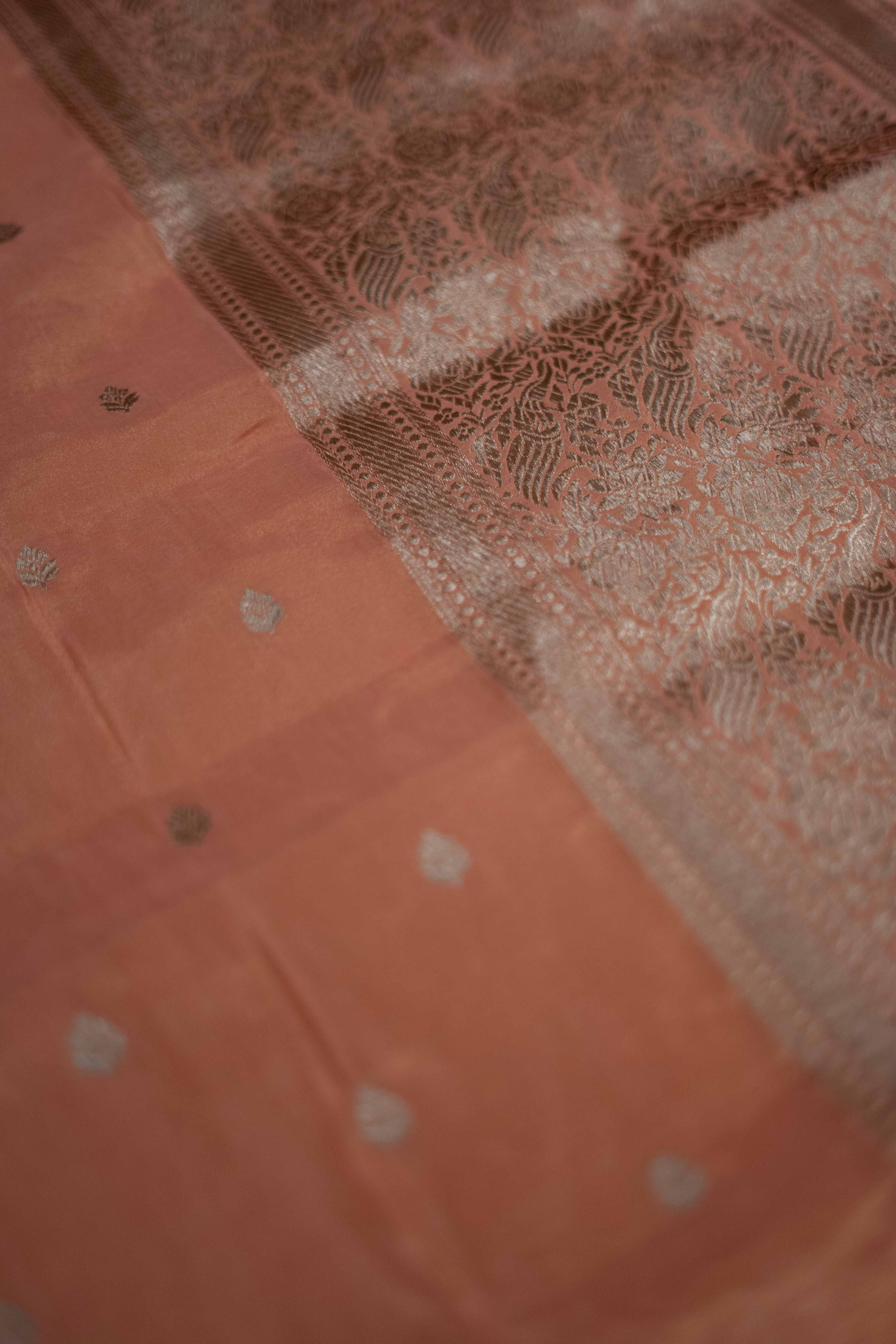 Peach Banarasi kathan Silk saree