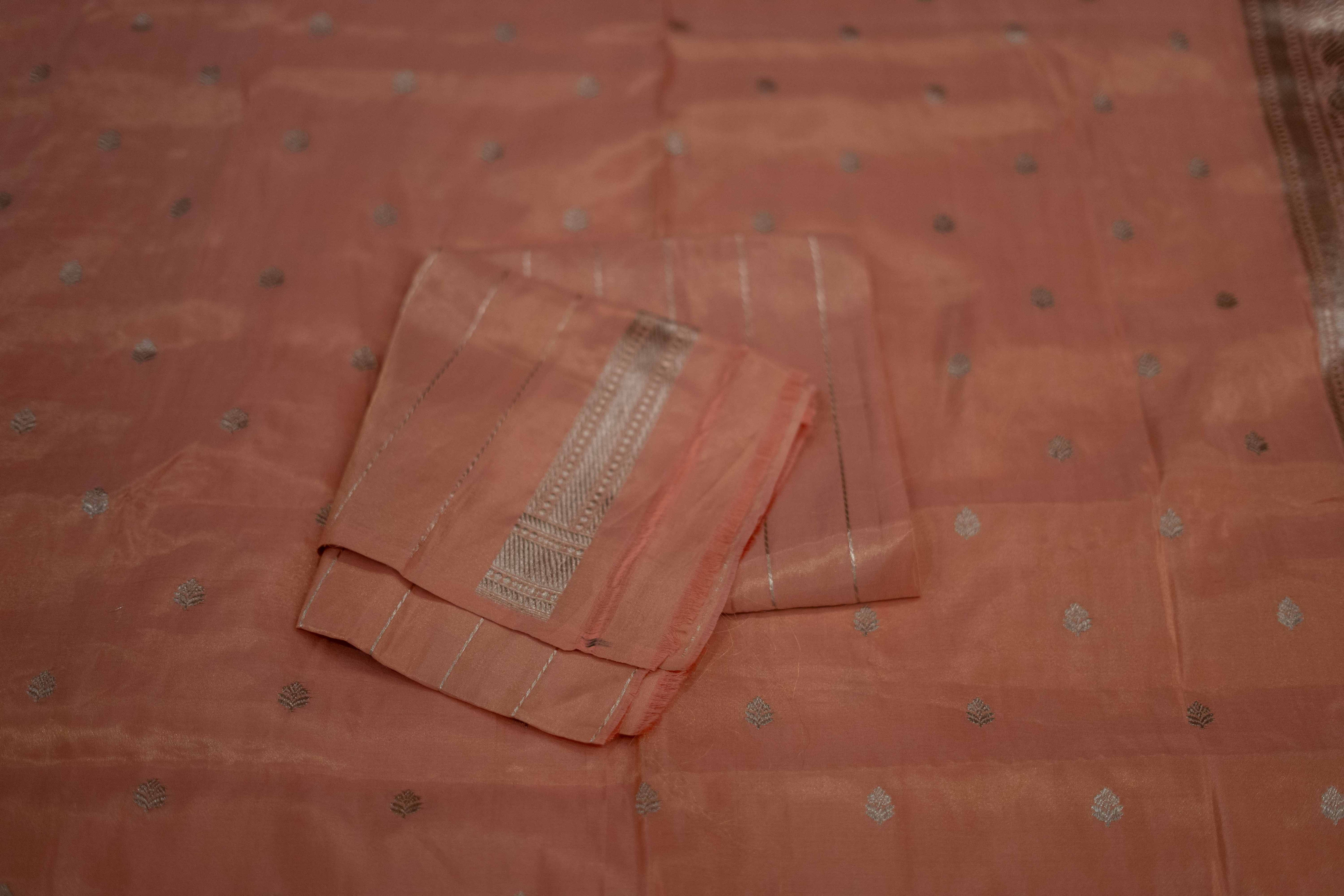 Peach Banarasi kathan Silk saree