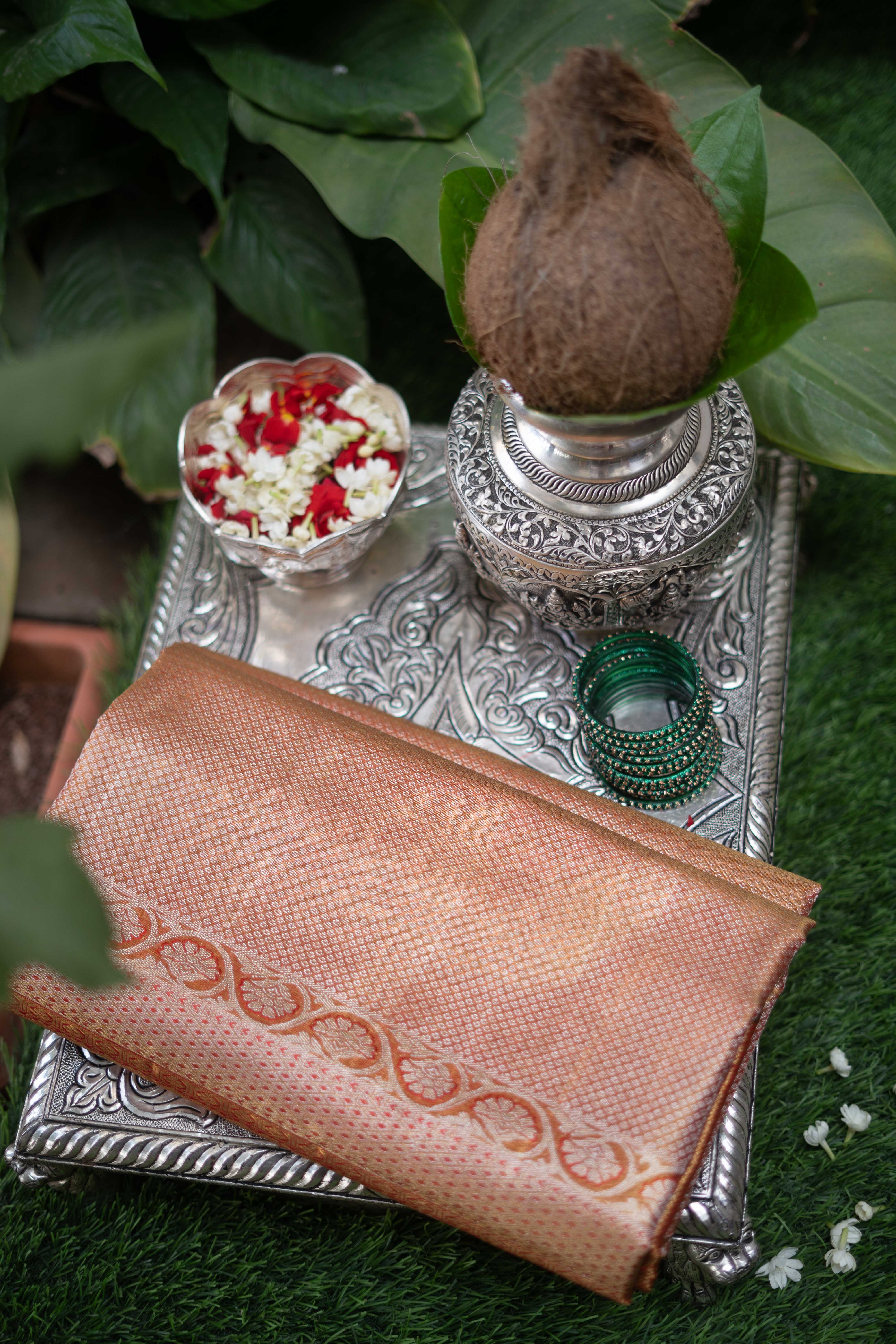 Pure Kanchivaram Saree - Gold With Red And Green Border