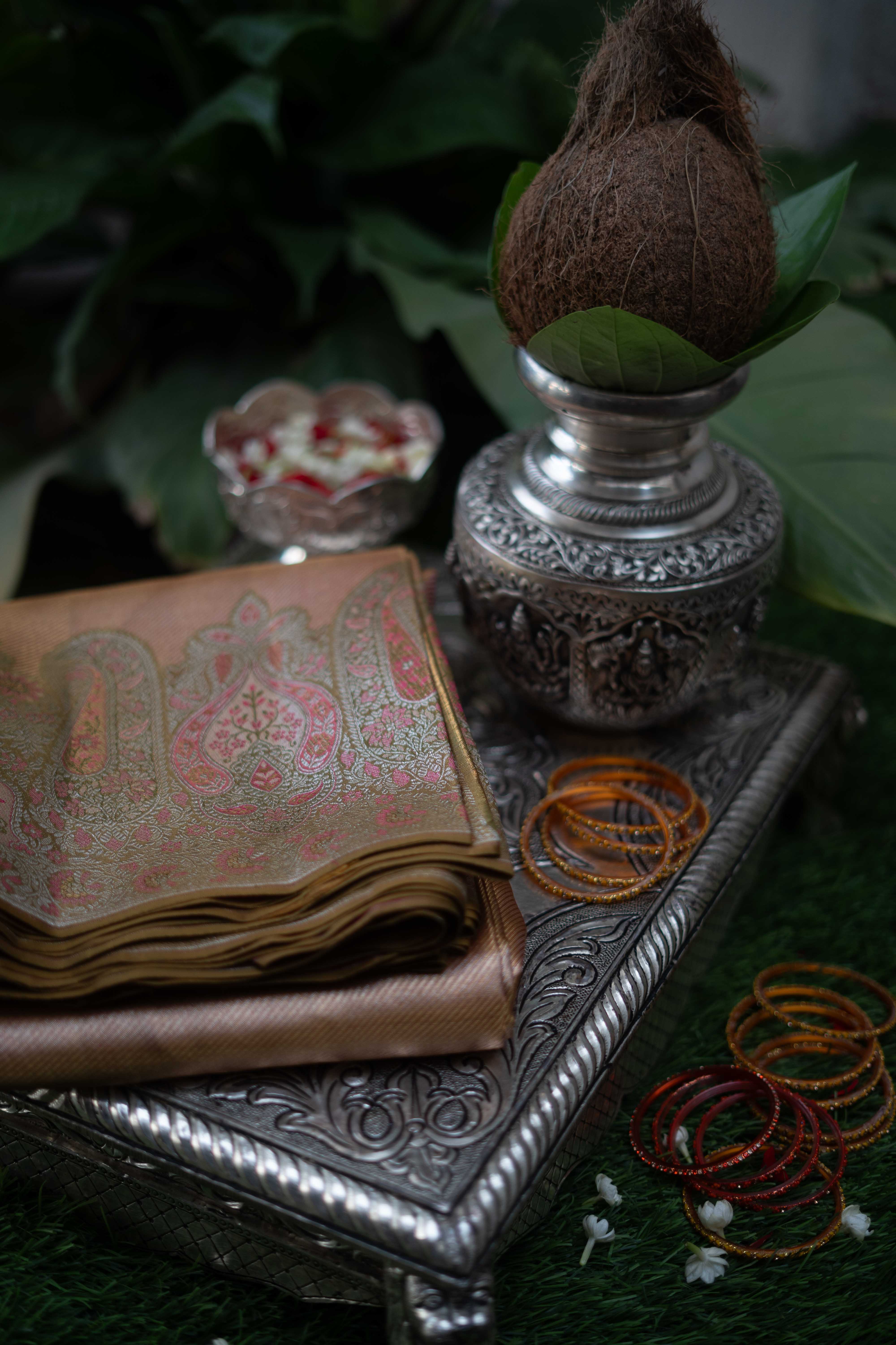 Pure Kanchivaram Saree - Peach And Gold Combination