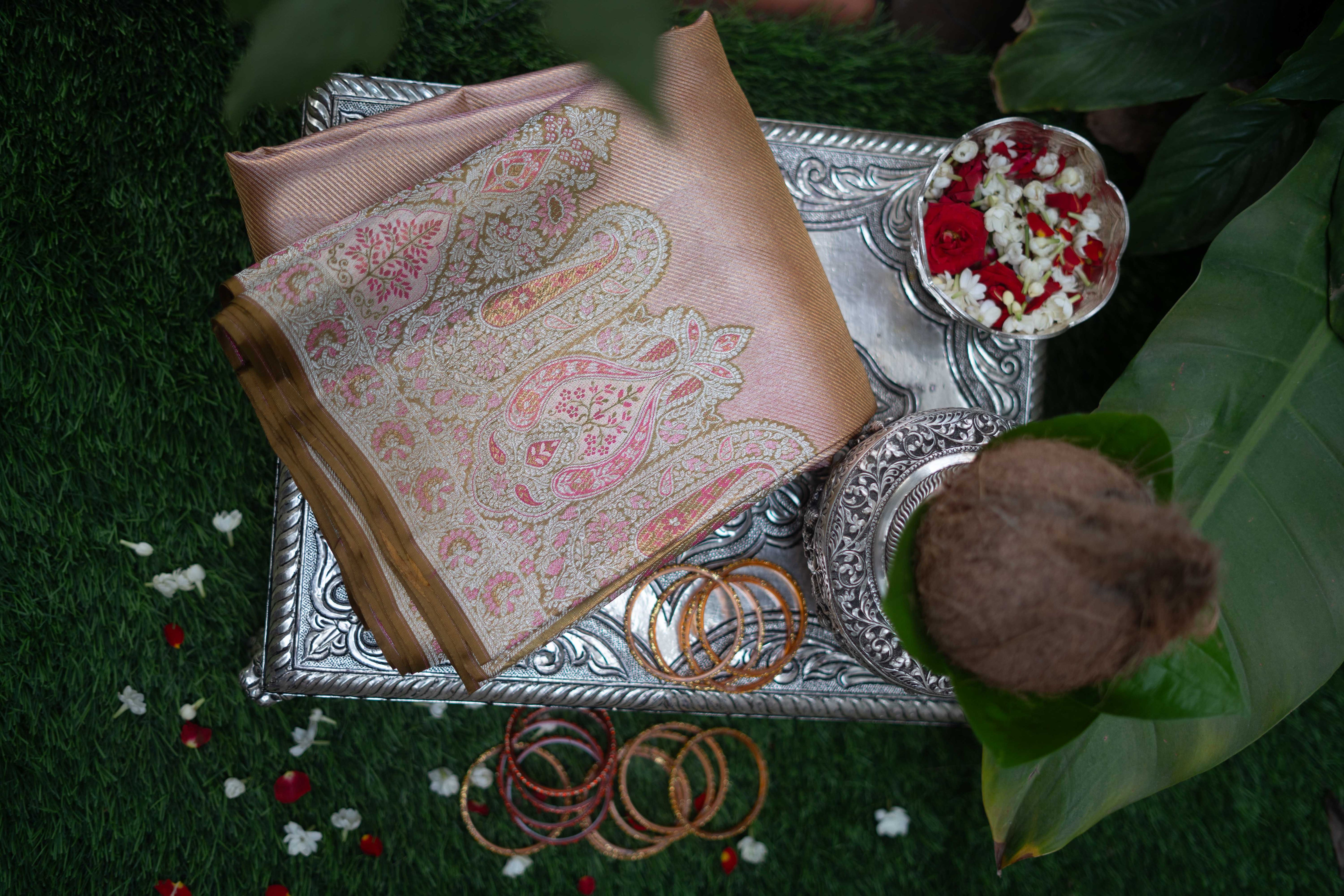 Pure Kanchivaram Saree - Peach And Gold Combination