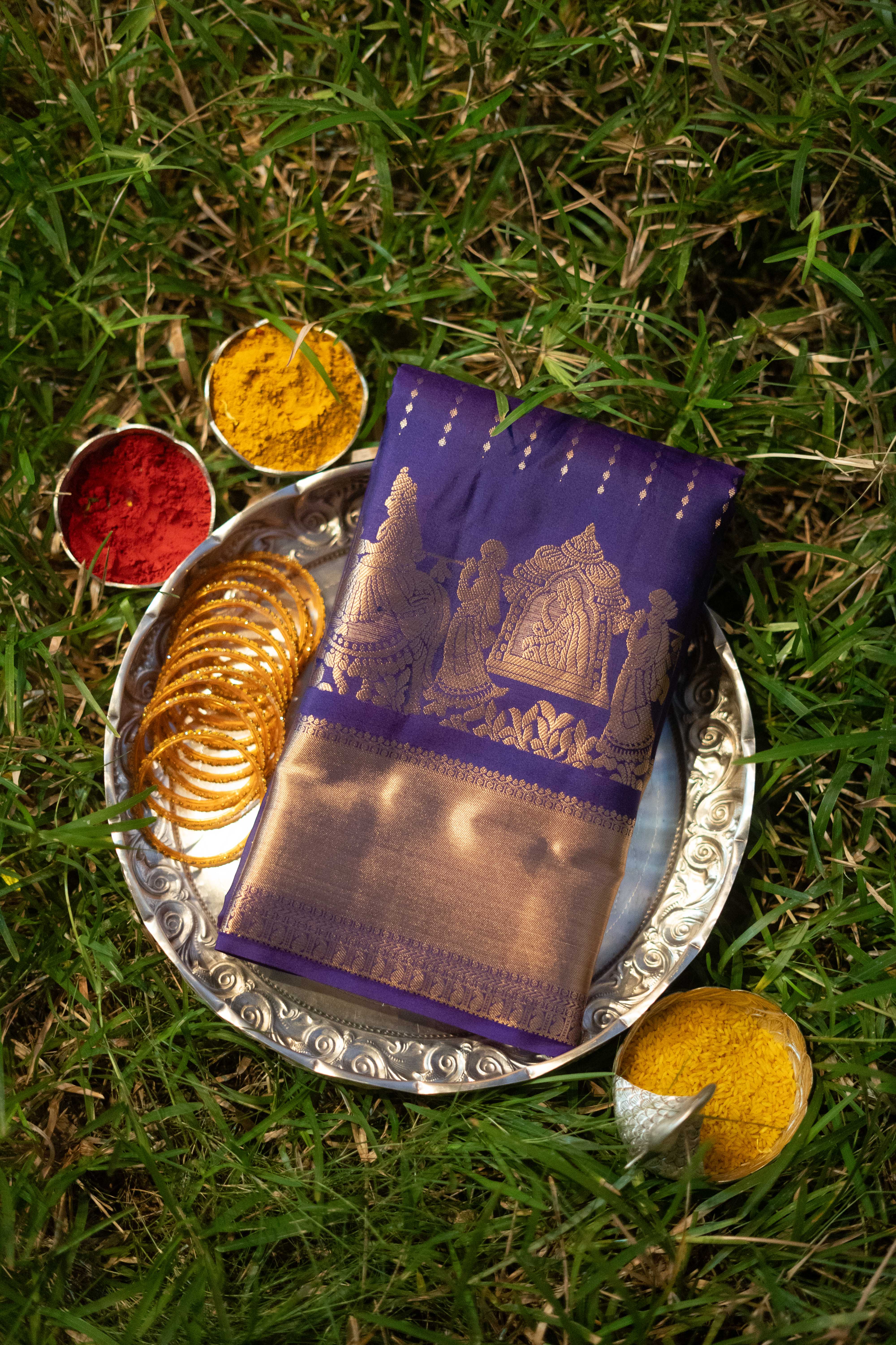 Pure Kanchivaram Saree - Purple With Gold Border