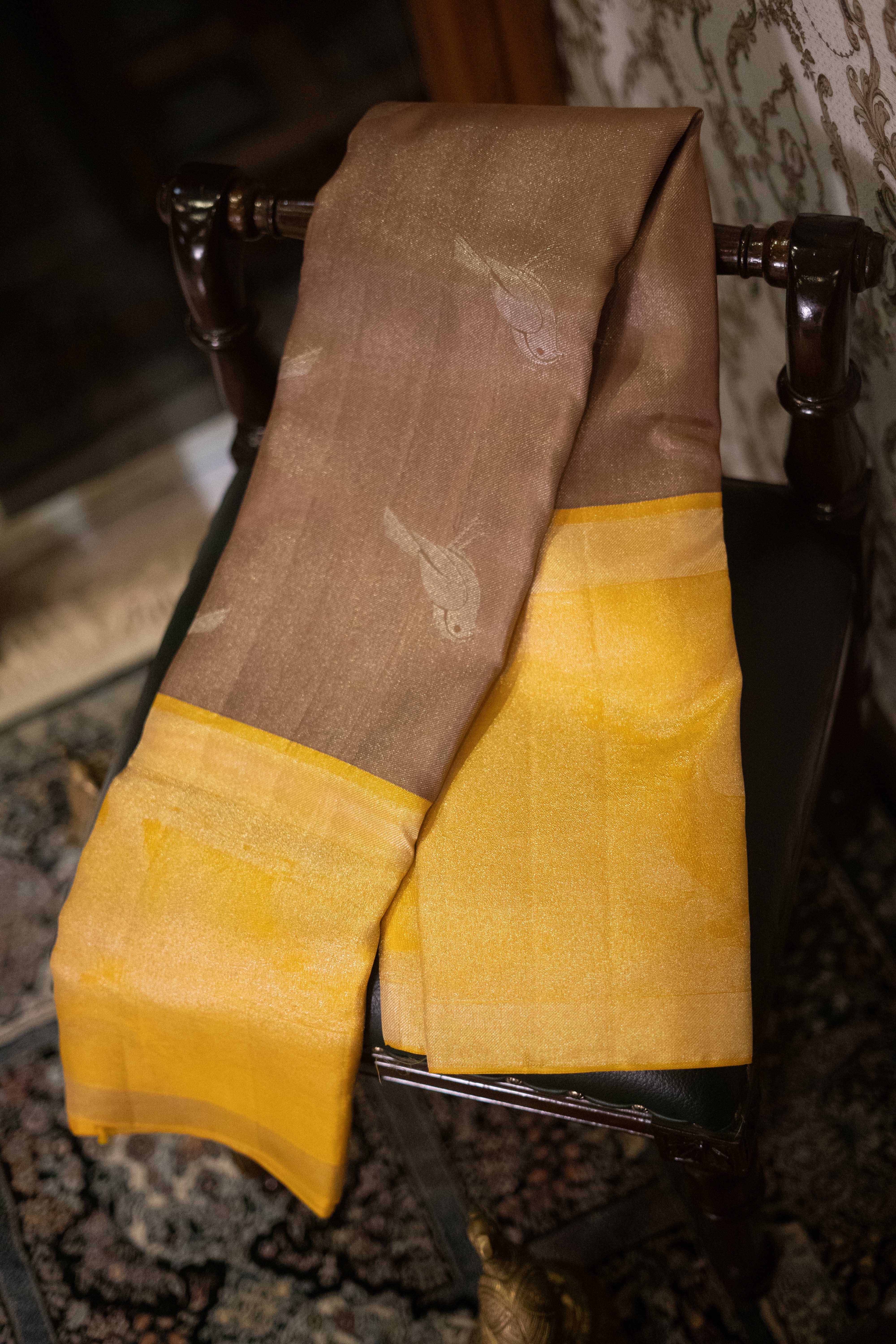 Pure Kanchivaram Saree - Copper Colour With Yellow