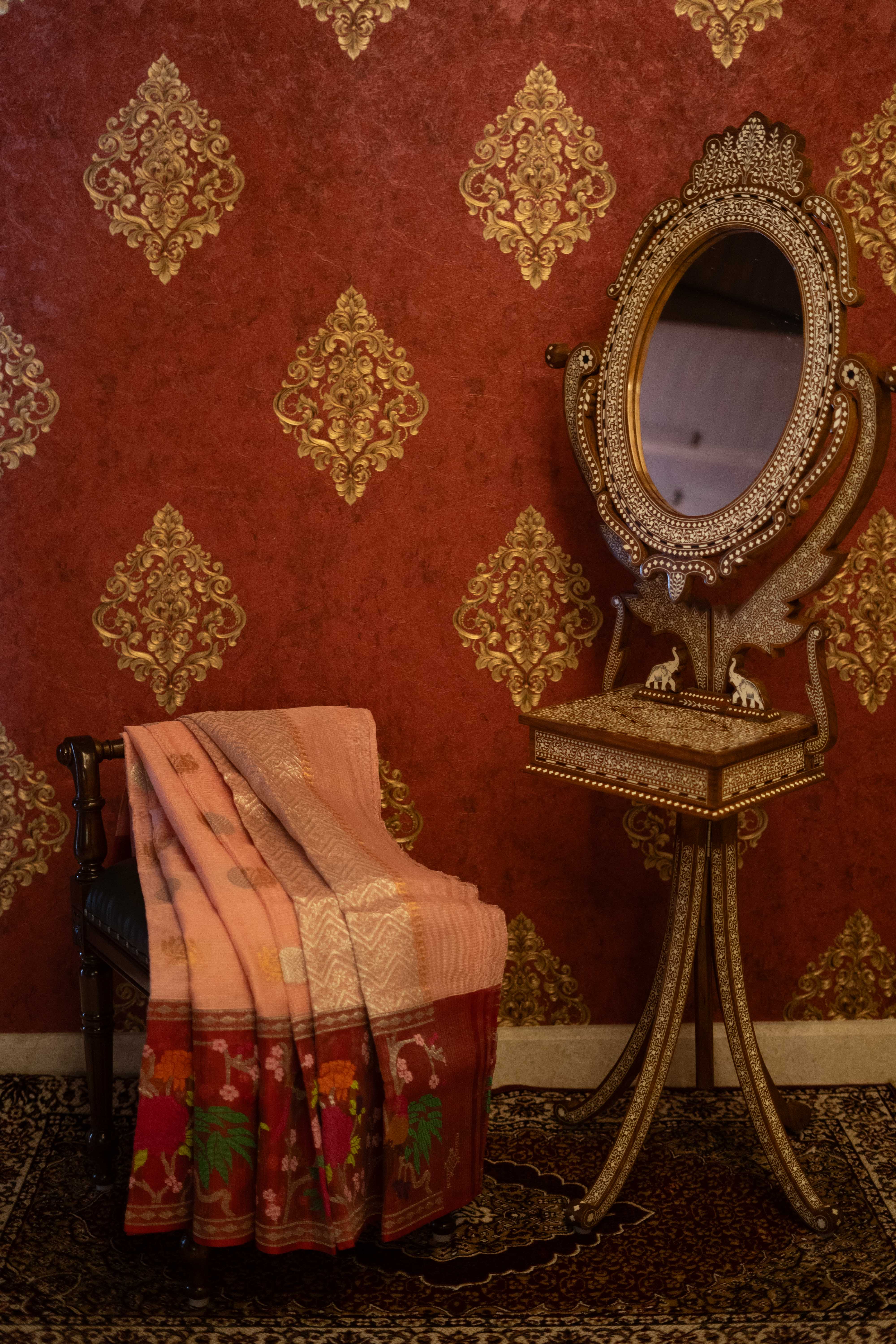 Pure Zari Kota Doria Silk Saree - Pink With Red Border