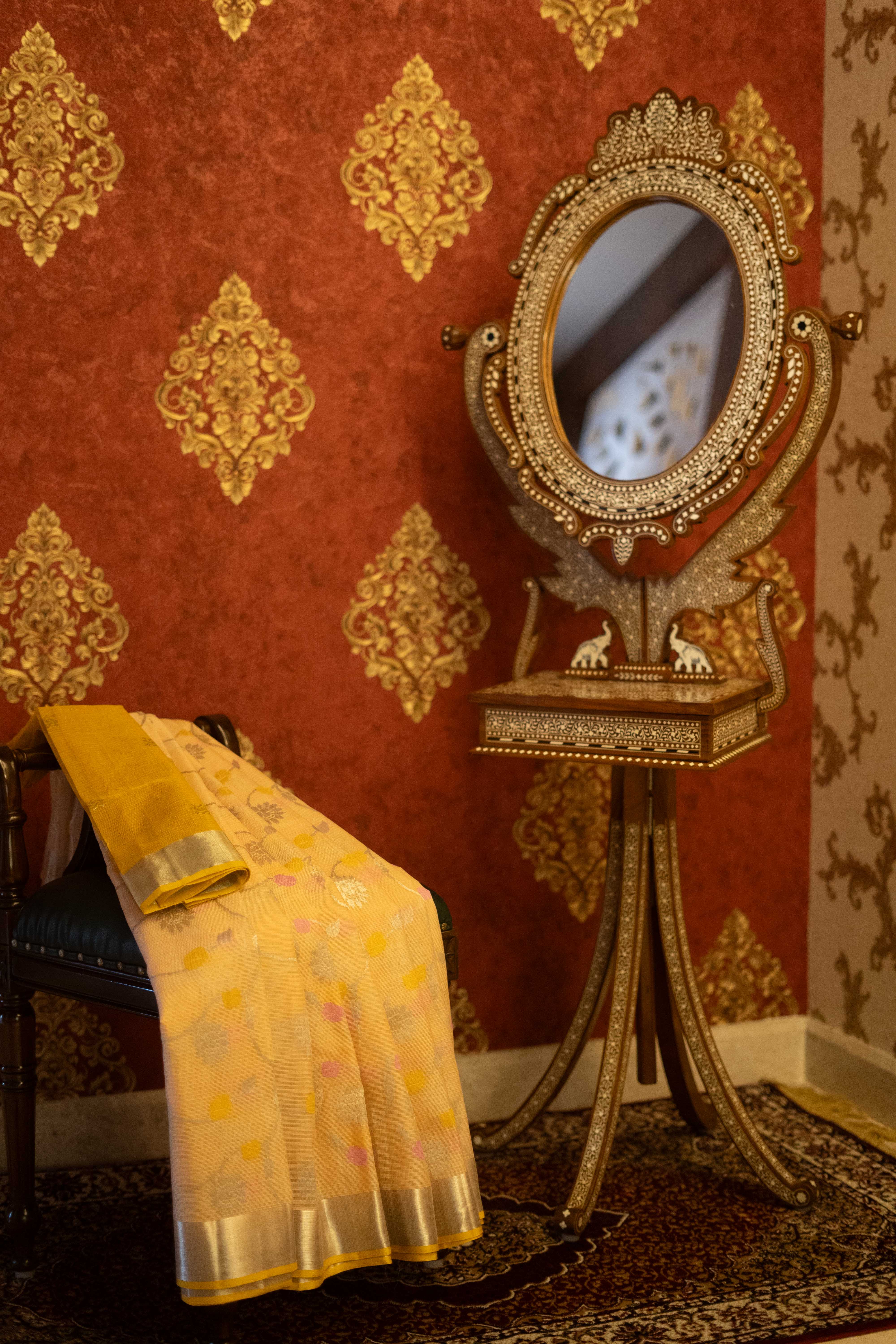 Pure Zari Kota Doria Silk Saree - Peach With Yellow Combination