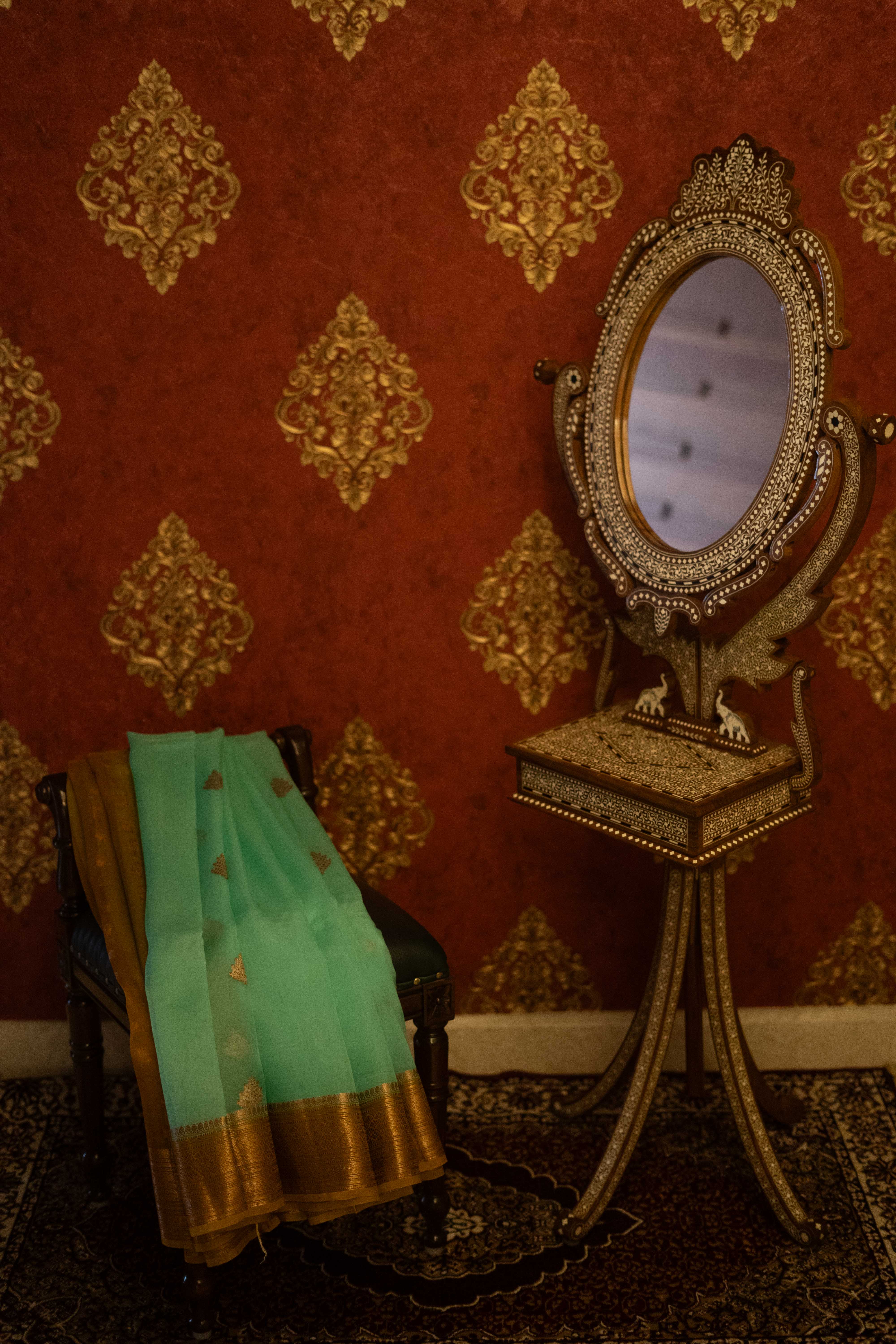 Organza Saree - Aqua Blue With Yellow