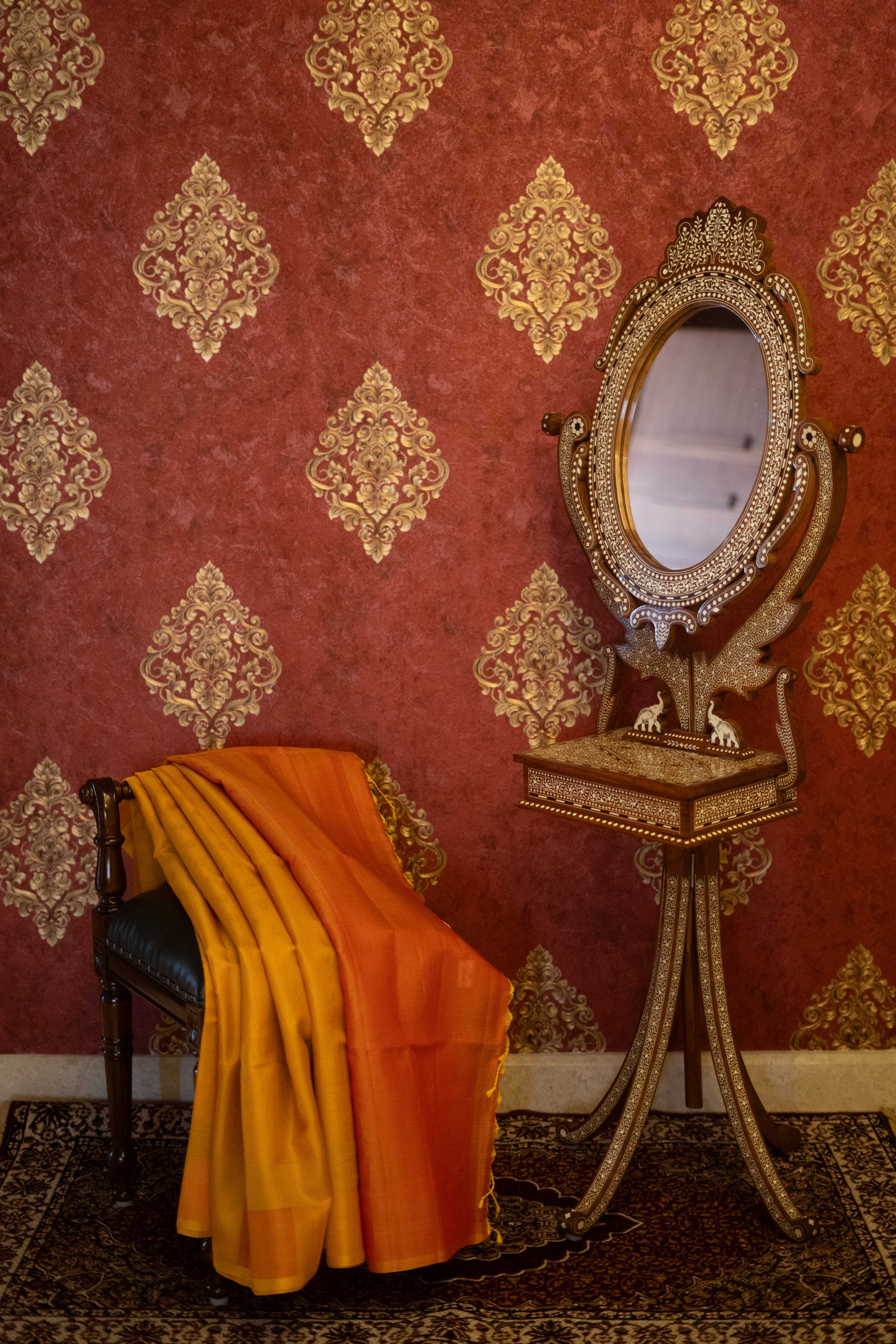 Pure Kanchipuram Silk Saree - Yellow And Orange Combination