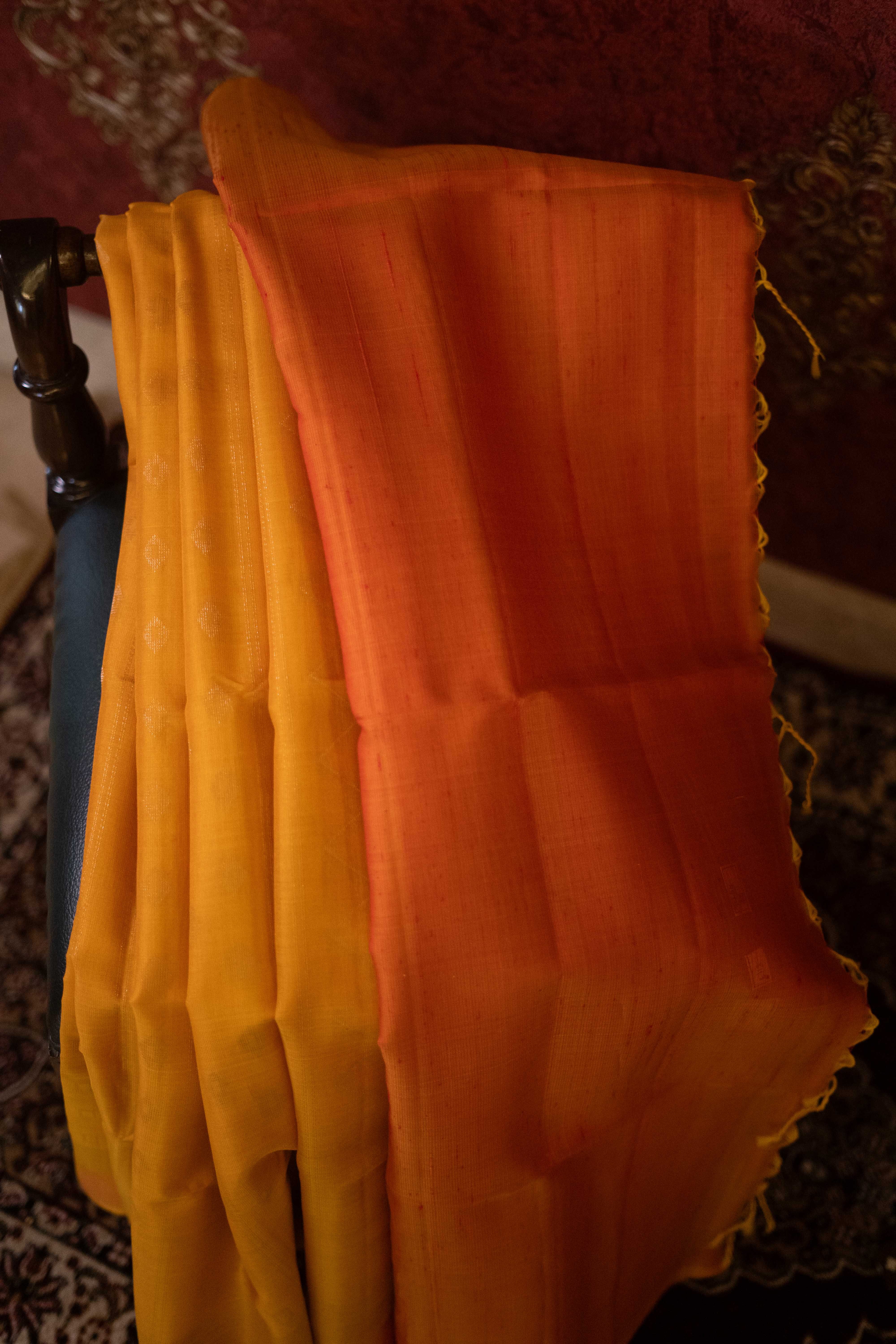 Pure Kanchipuram Silk Saree - Yellow And Orange Combination