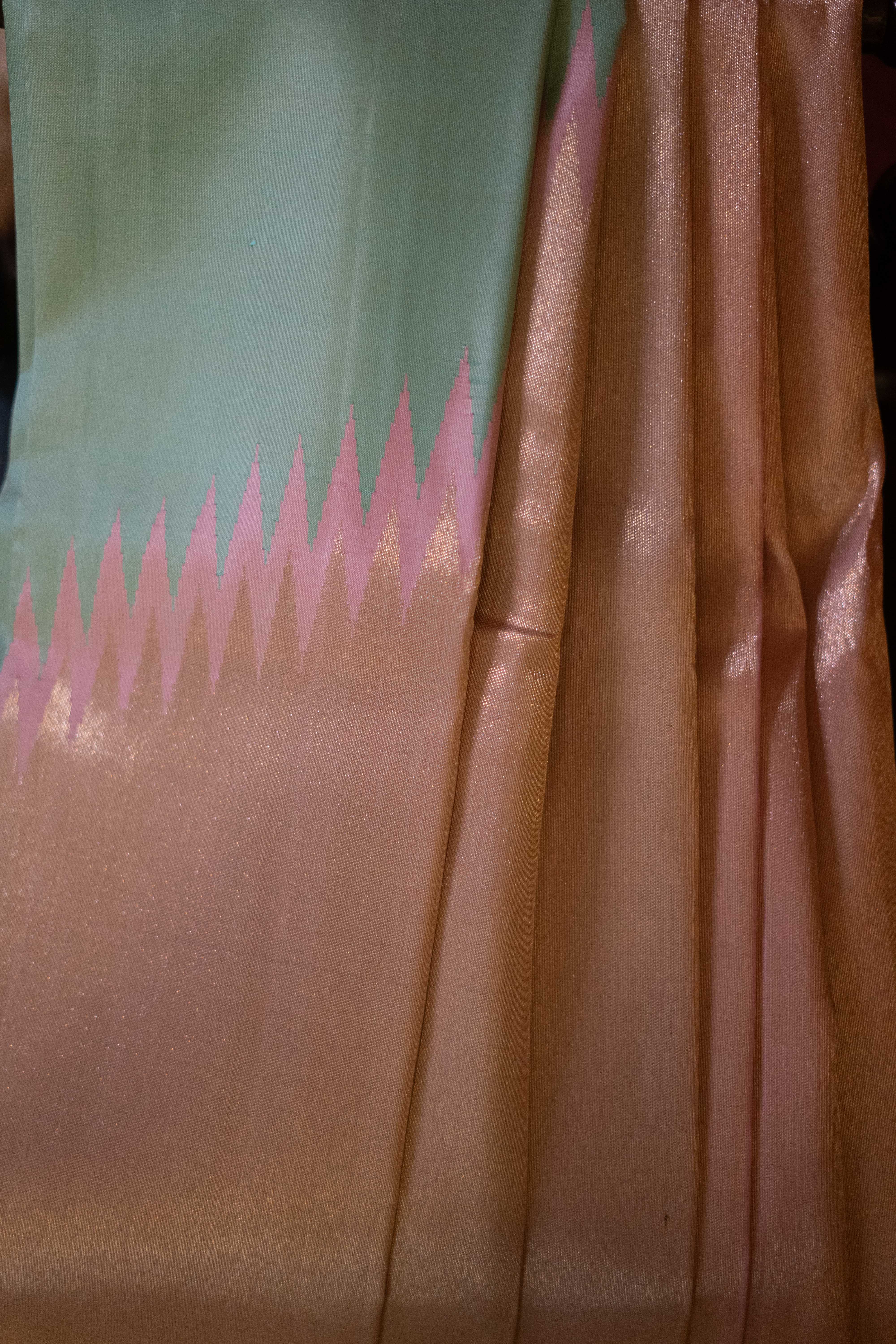 Pure Kanchivaram Saree - Aqua Blue With Light Pink