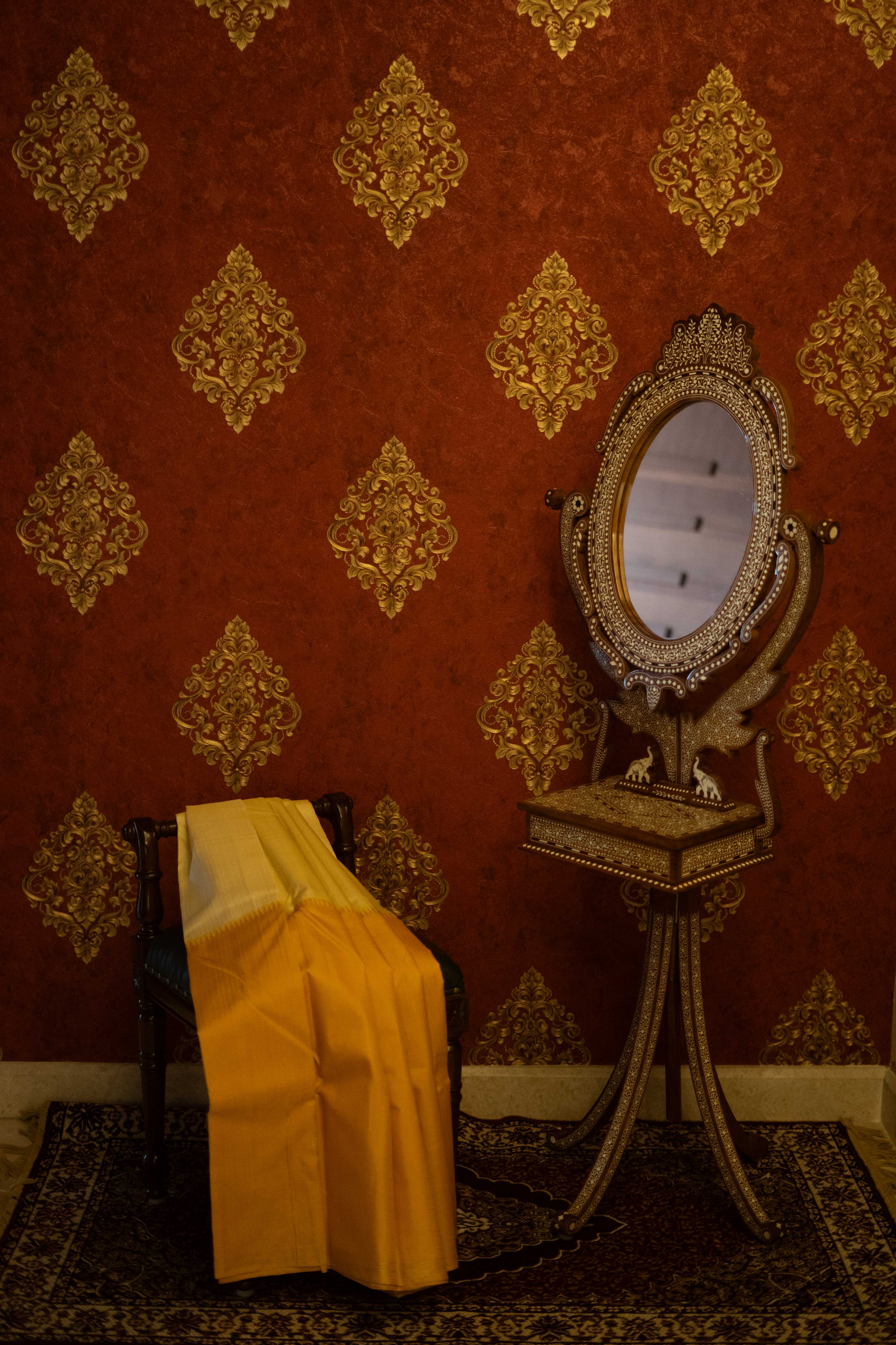 Pure Kanchivaram Saree - Mustard Yellow With Off White