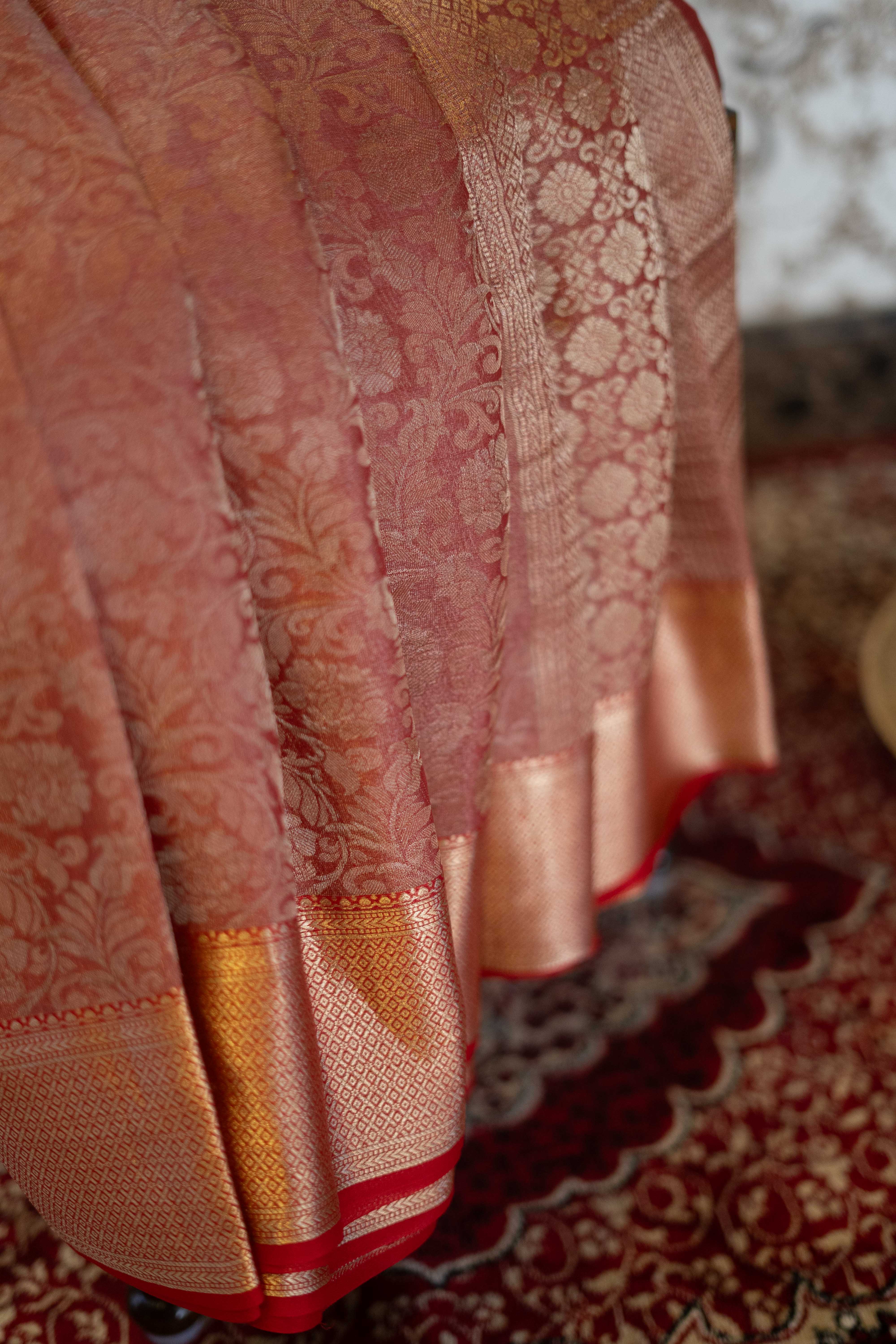 Pure Kanchipuram Silk Saree - Pink With Red Border