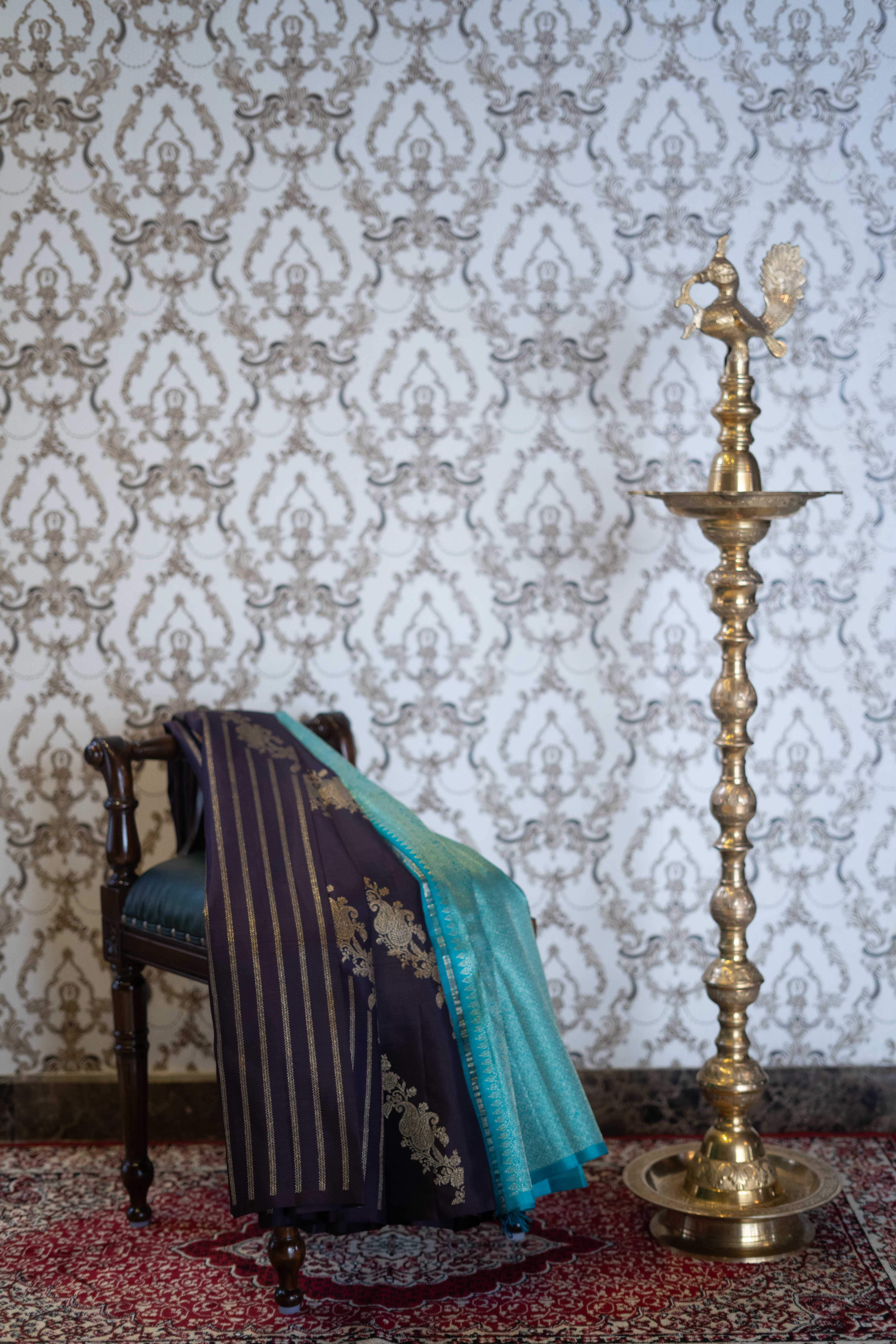 Pure Kanchipuram Silk Saree - Peacock Blue And Indigo