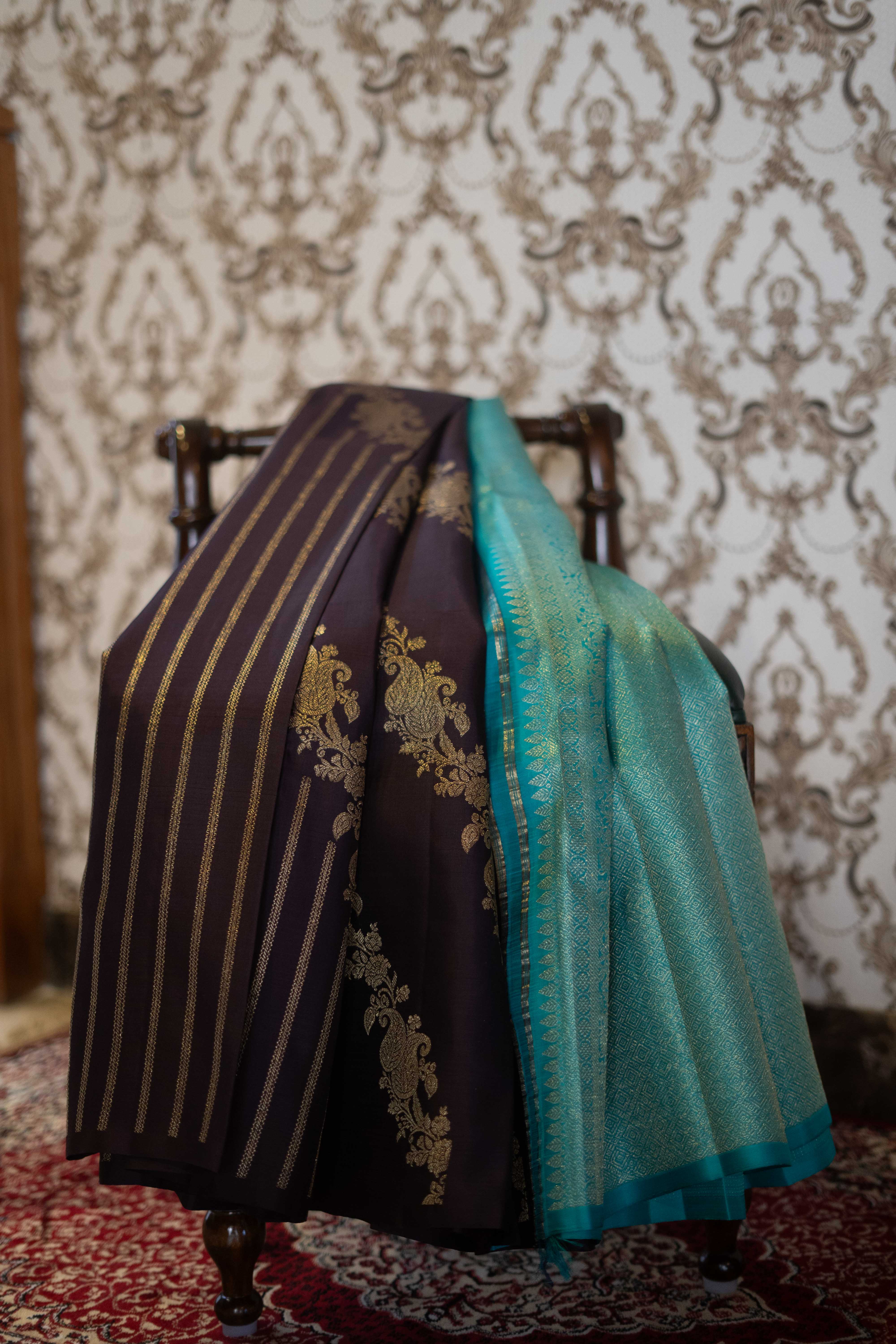 Pure Kanchipuram Silk Saree - Peacock Blue And Indigo