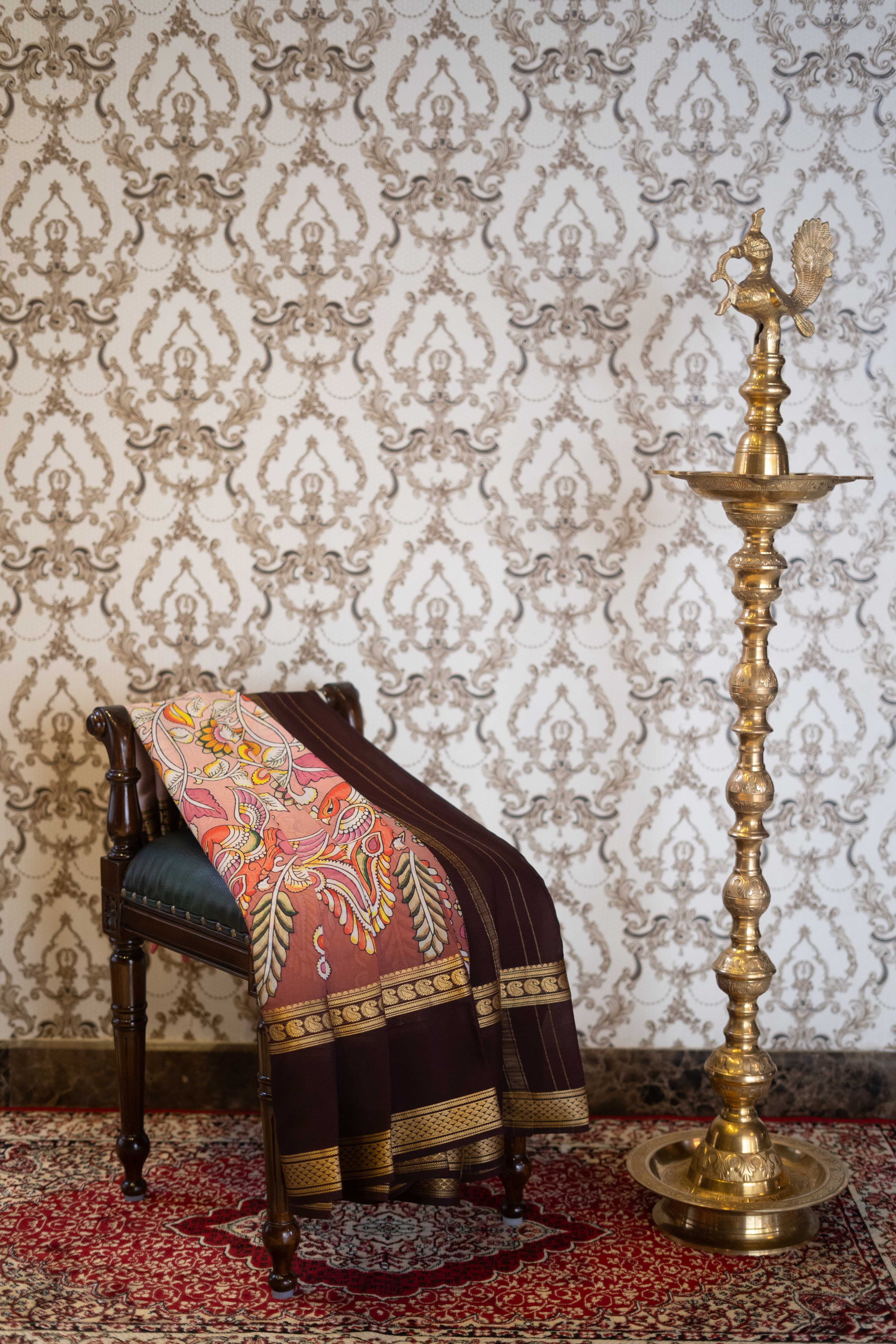 Mysore Silk Saree - Multicolour With Brown