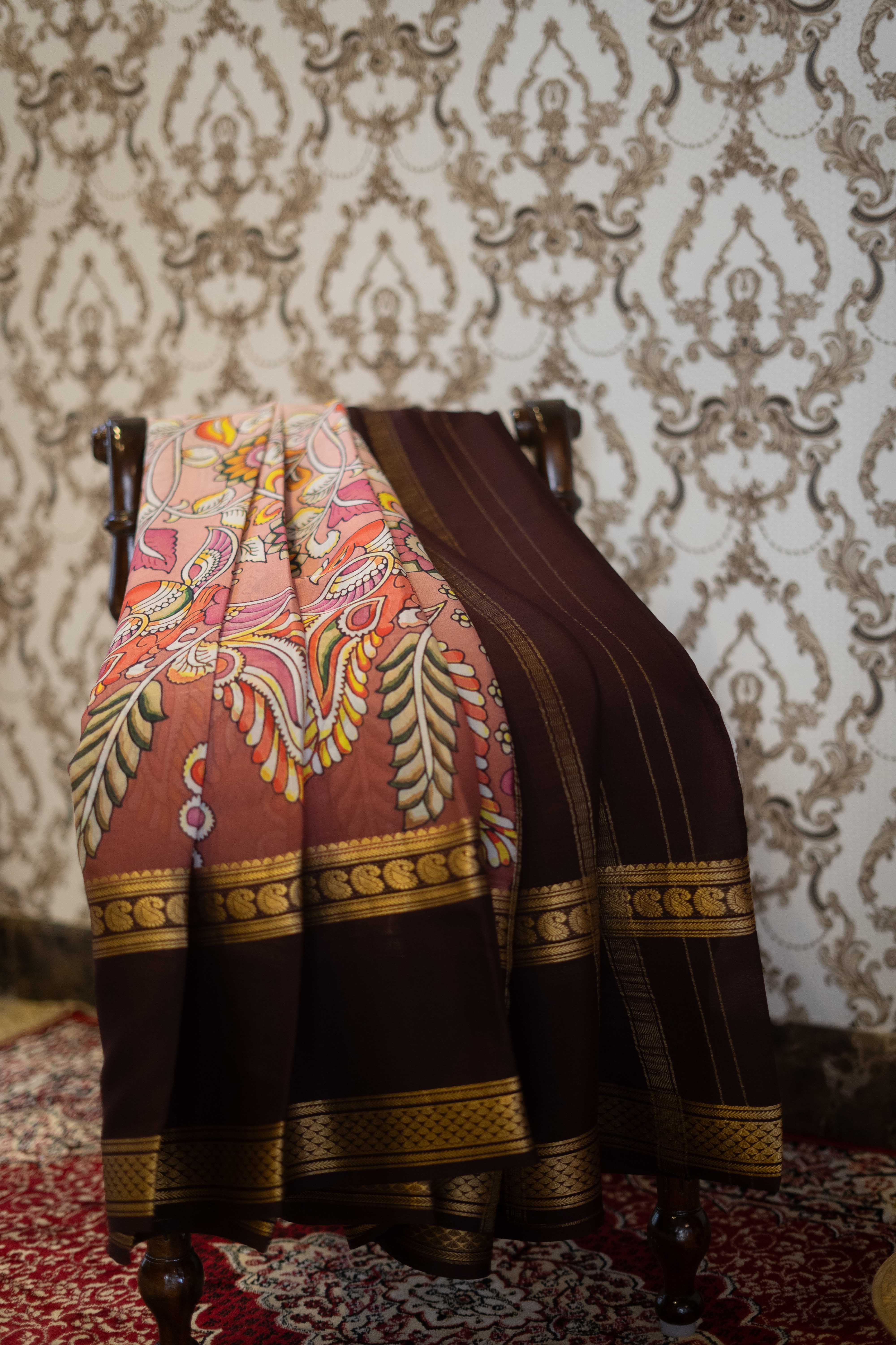 Mysore Silk Saree - Multicolour With Brown