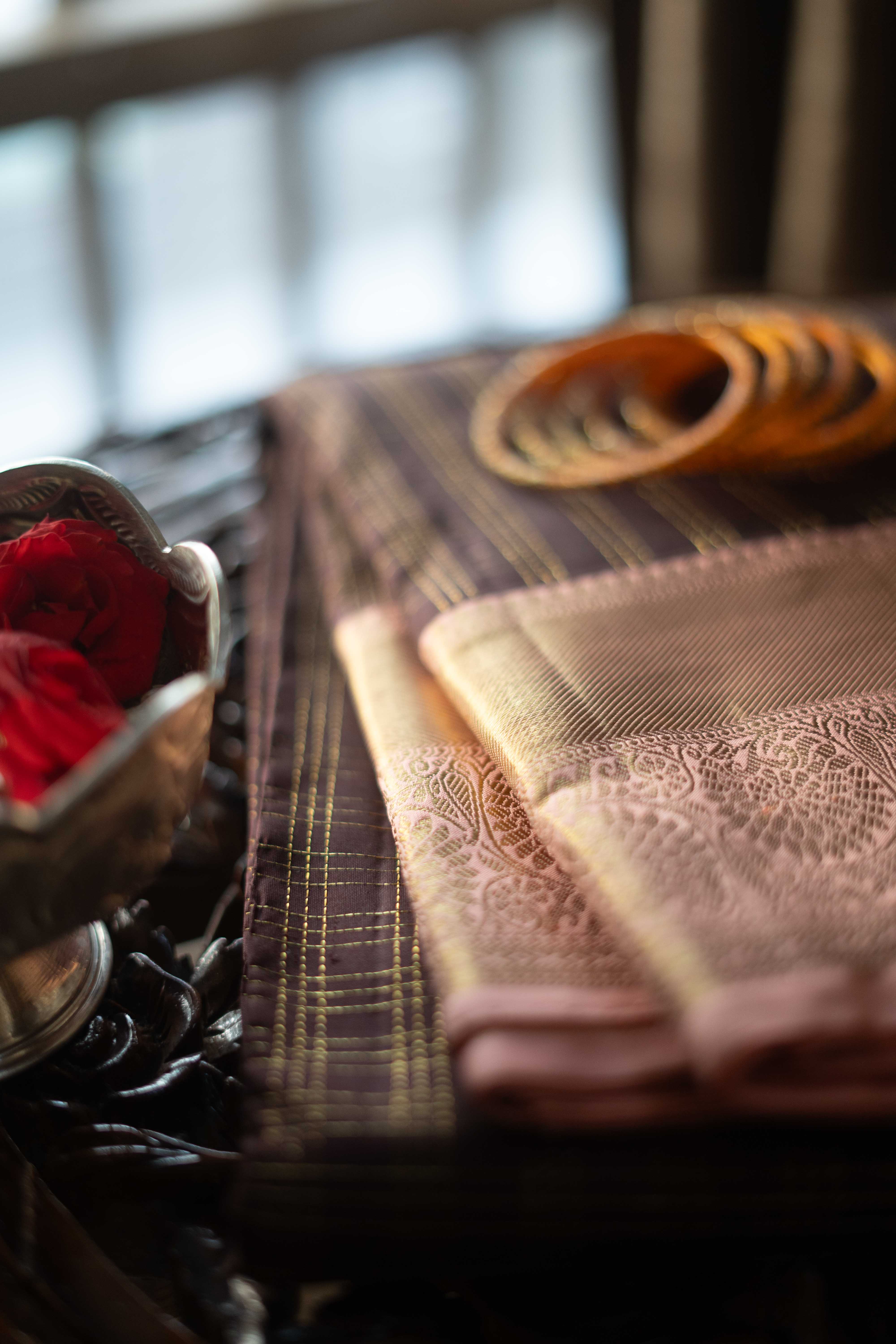 Pure Kanchipuram Silk Saree - Brown With Peach Border