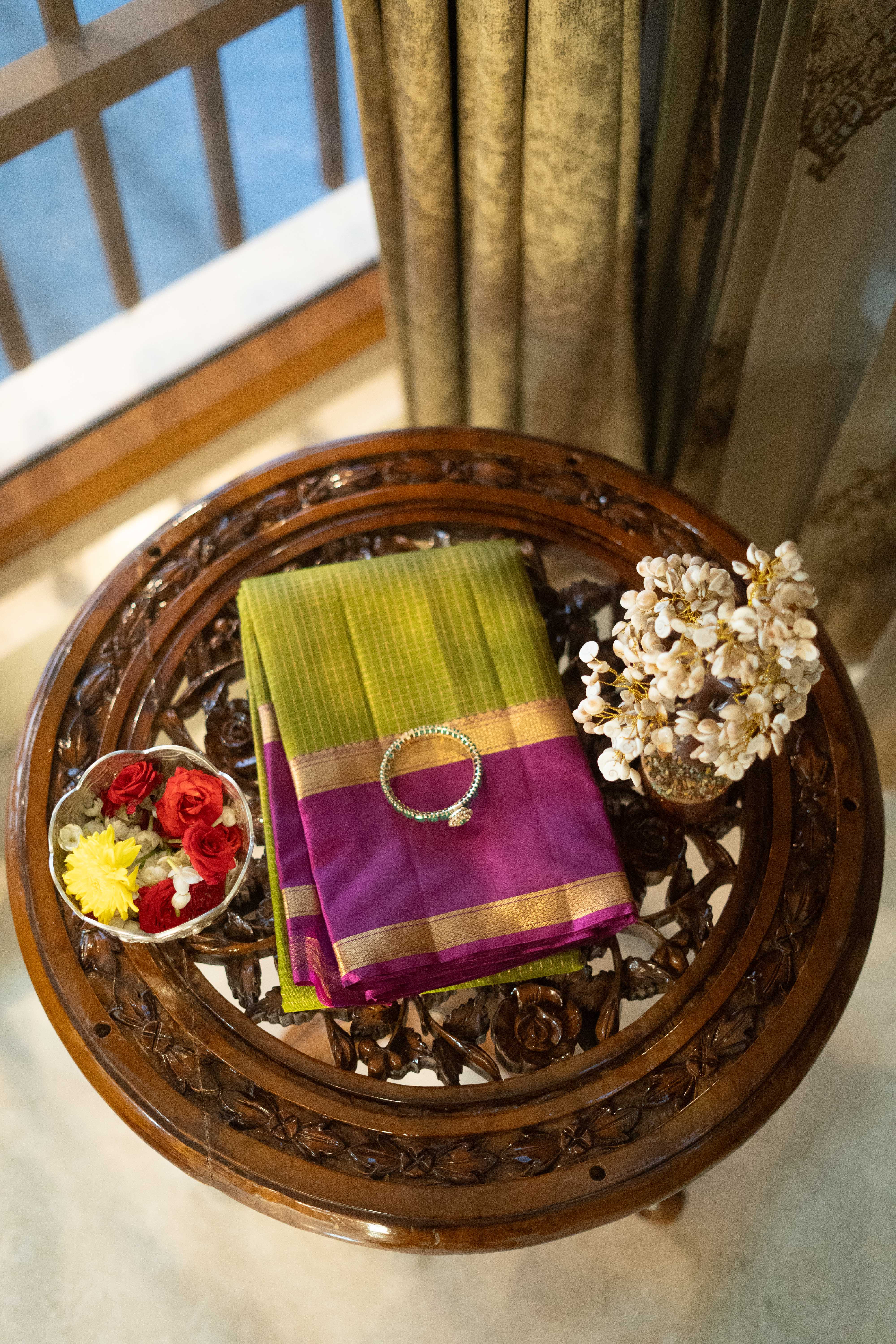 Pure Kanchivaram Saree - Green With Magenta Border