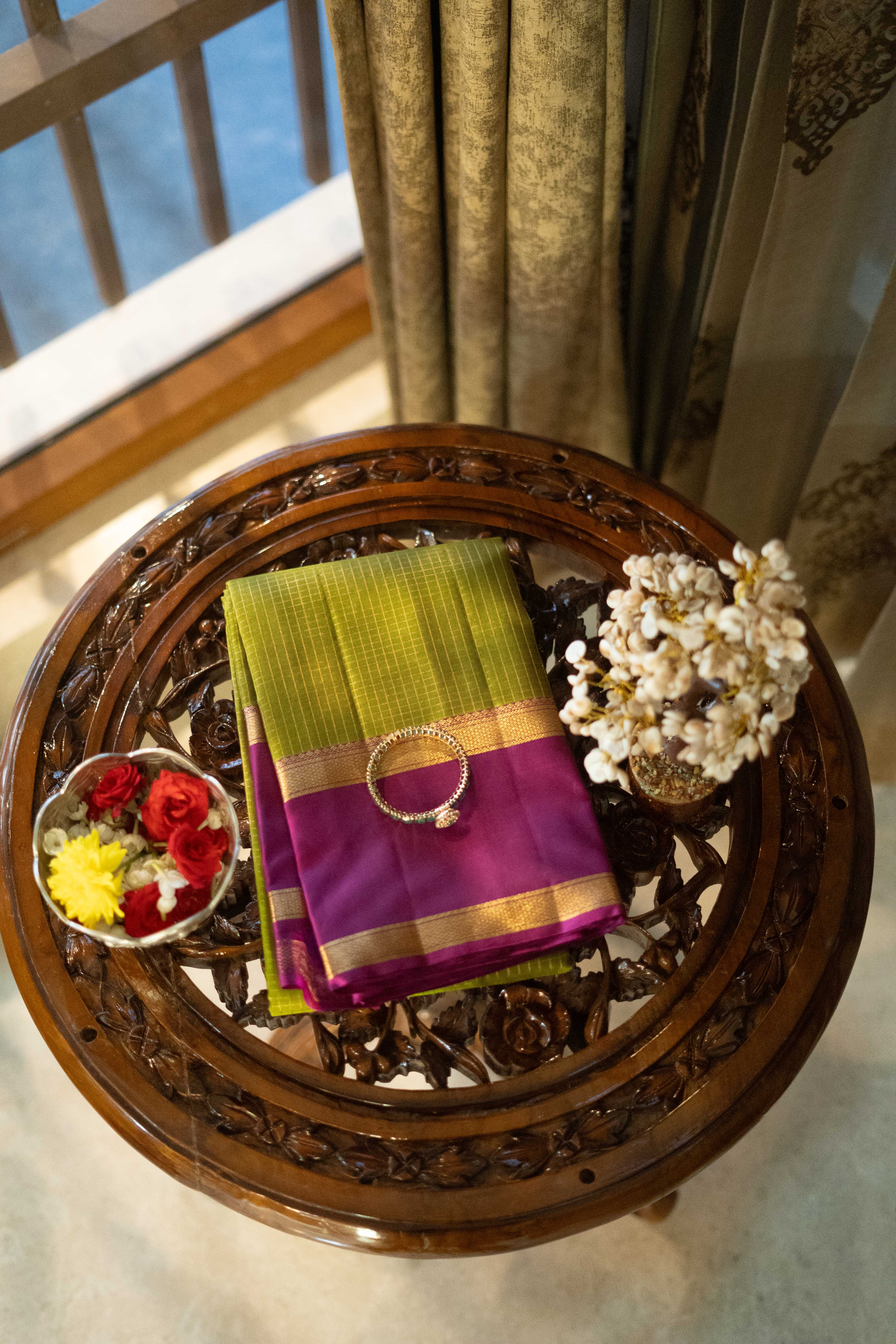Pure Kanchivaram Saree - Green With Magenta Border