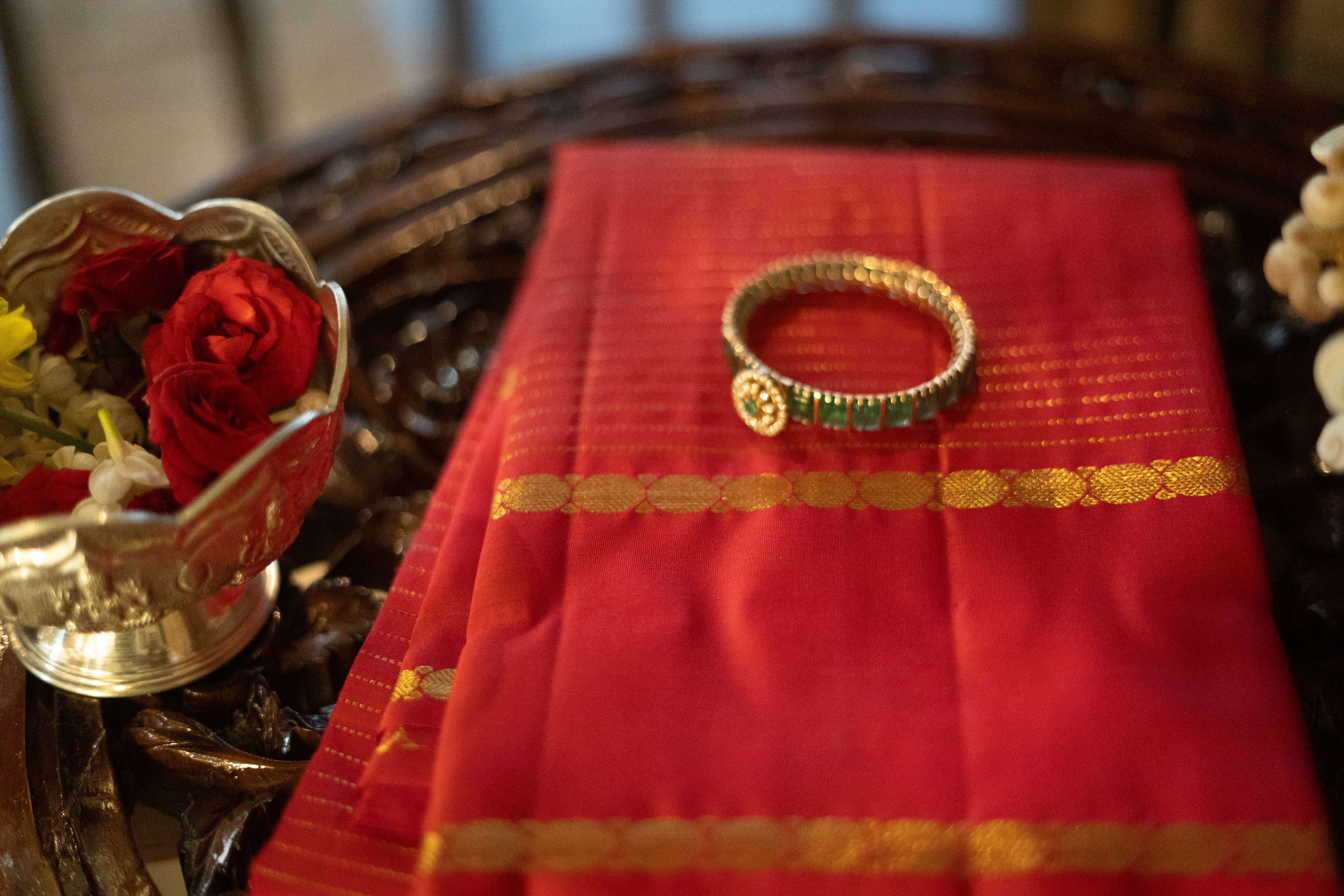 Pure Kanchipuram Silk Saree - Dark Pink And Red Mix