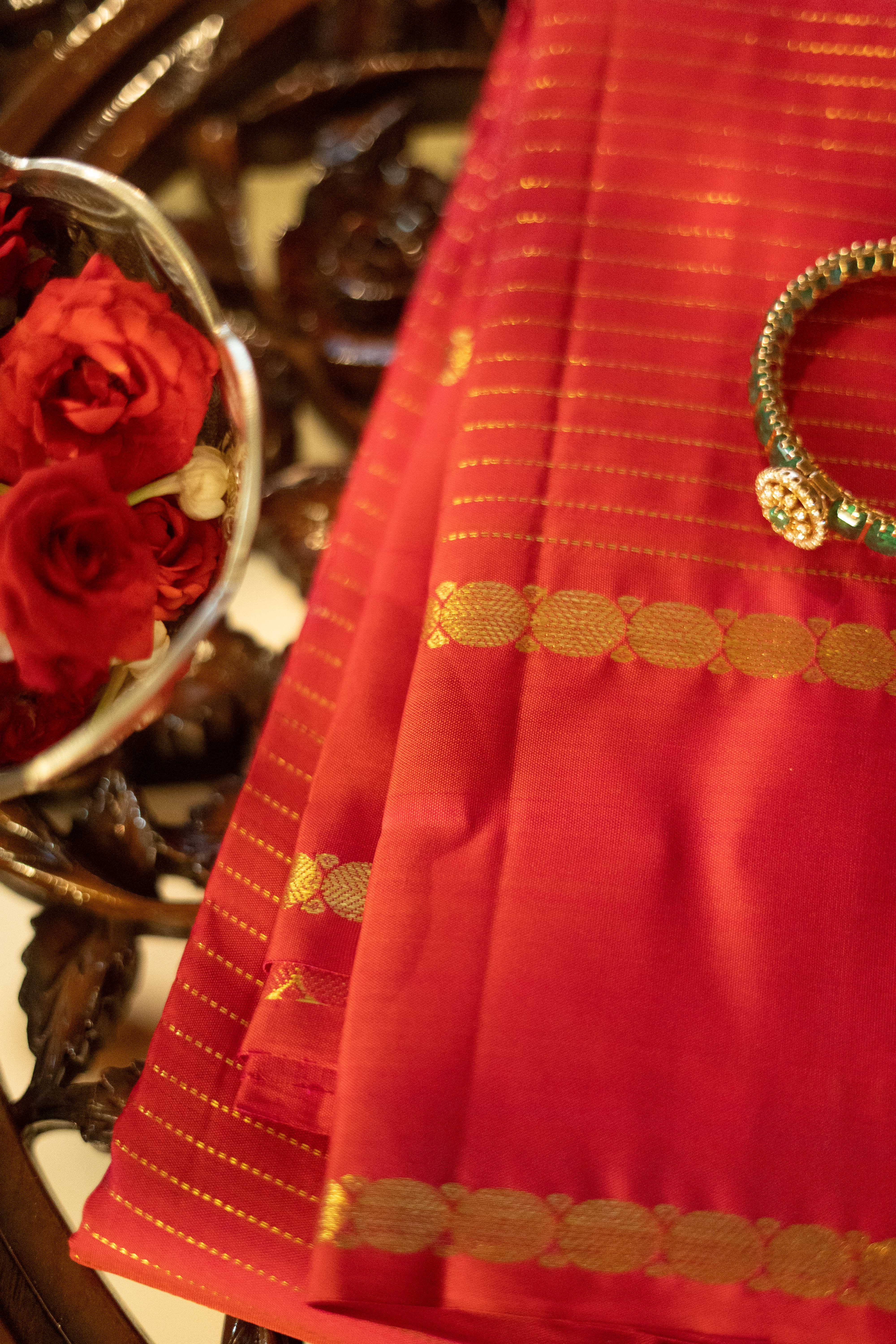 Pure Kanchipuram Silk Saree - Dark Pink And Red Mix