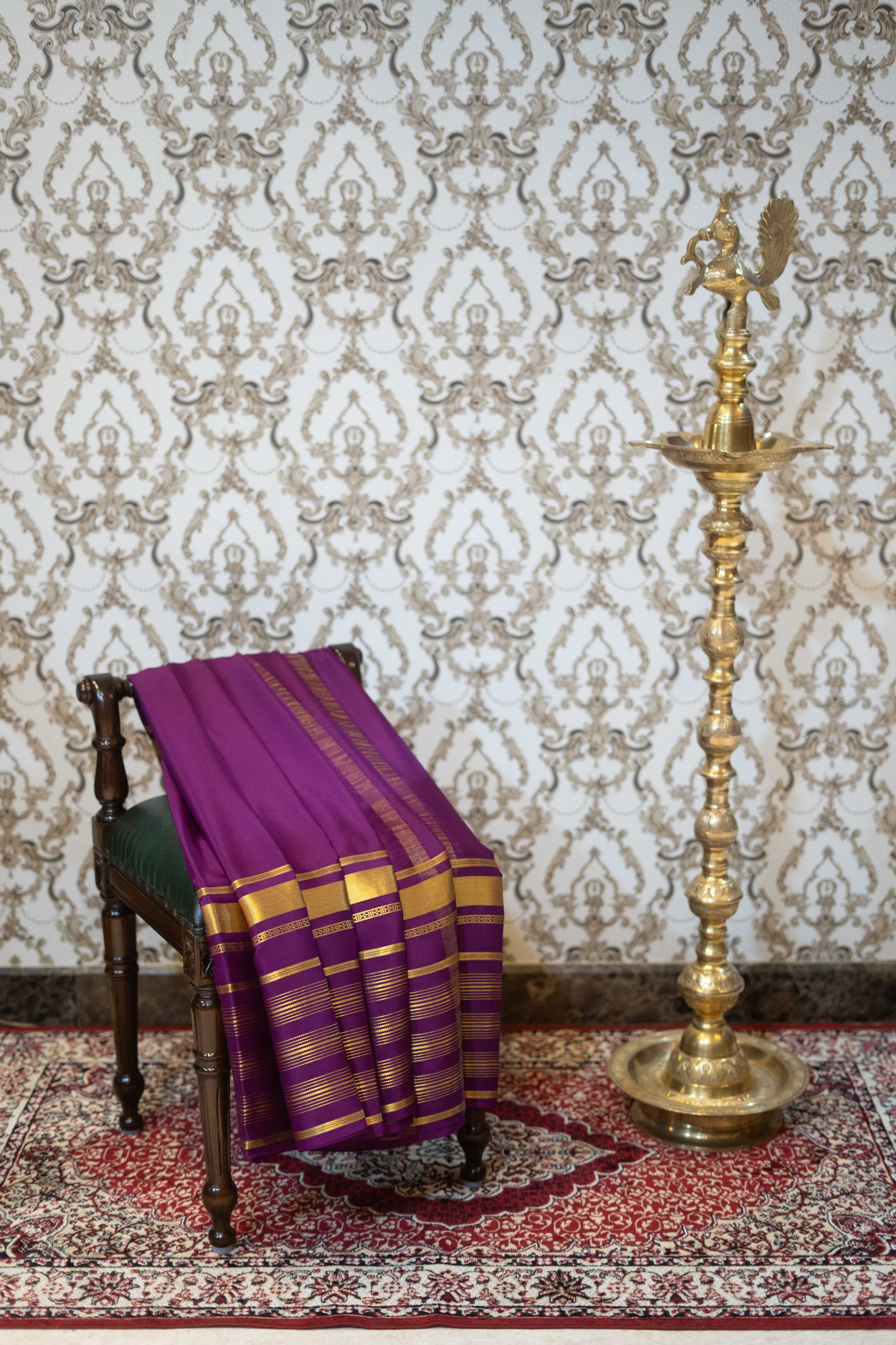 Mysore Silk Saree - Purple With Gold Zari