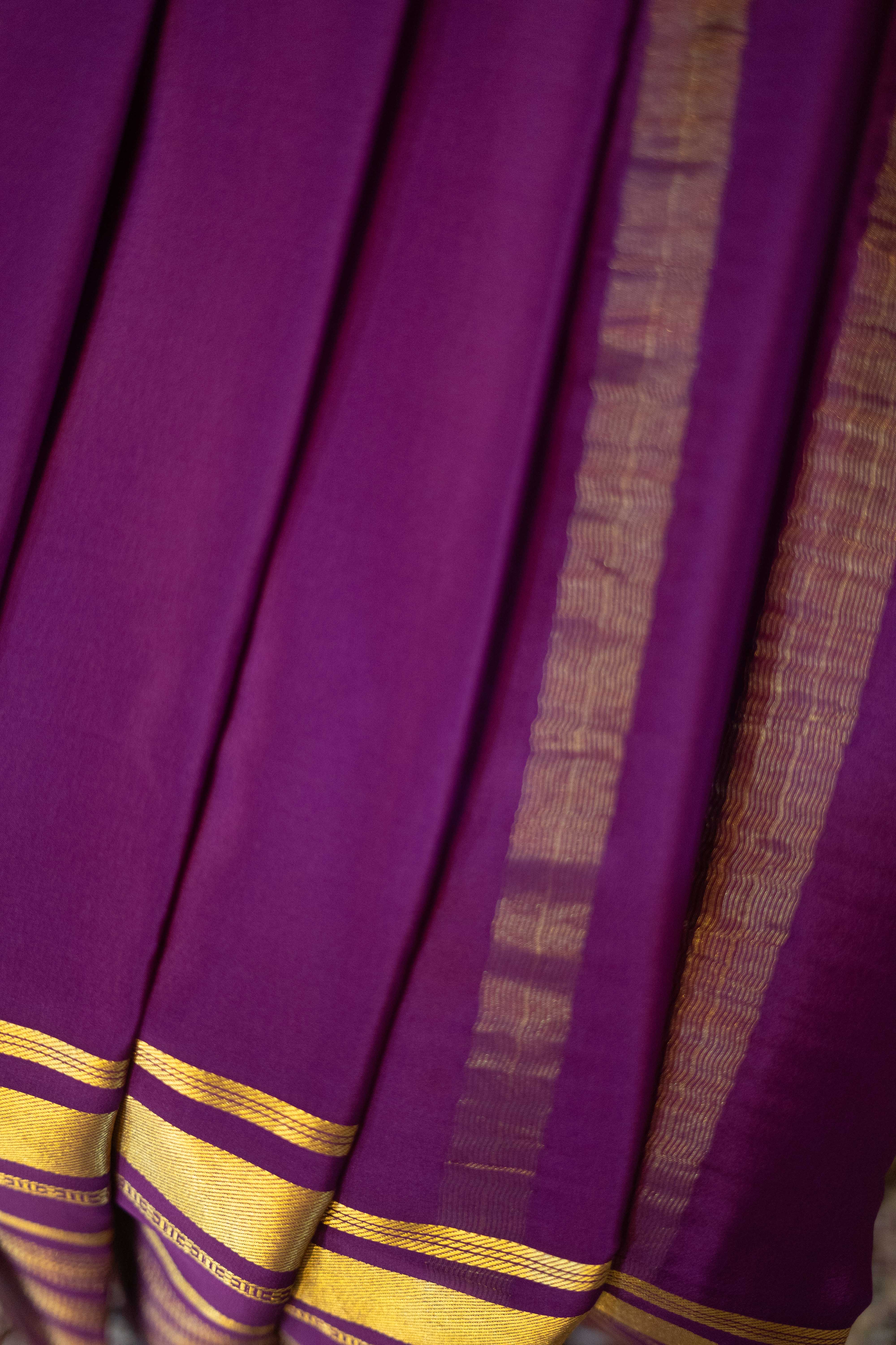 Mysore Silk Saree - Purple With Gold Zari