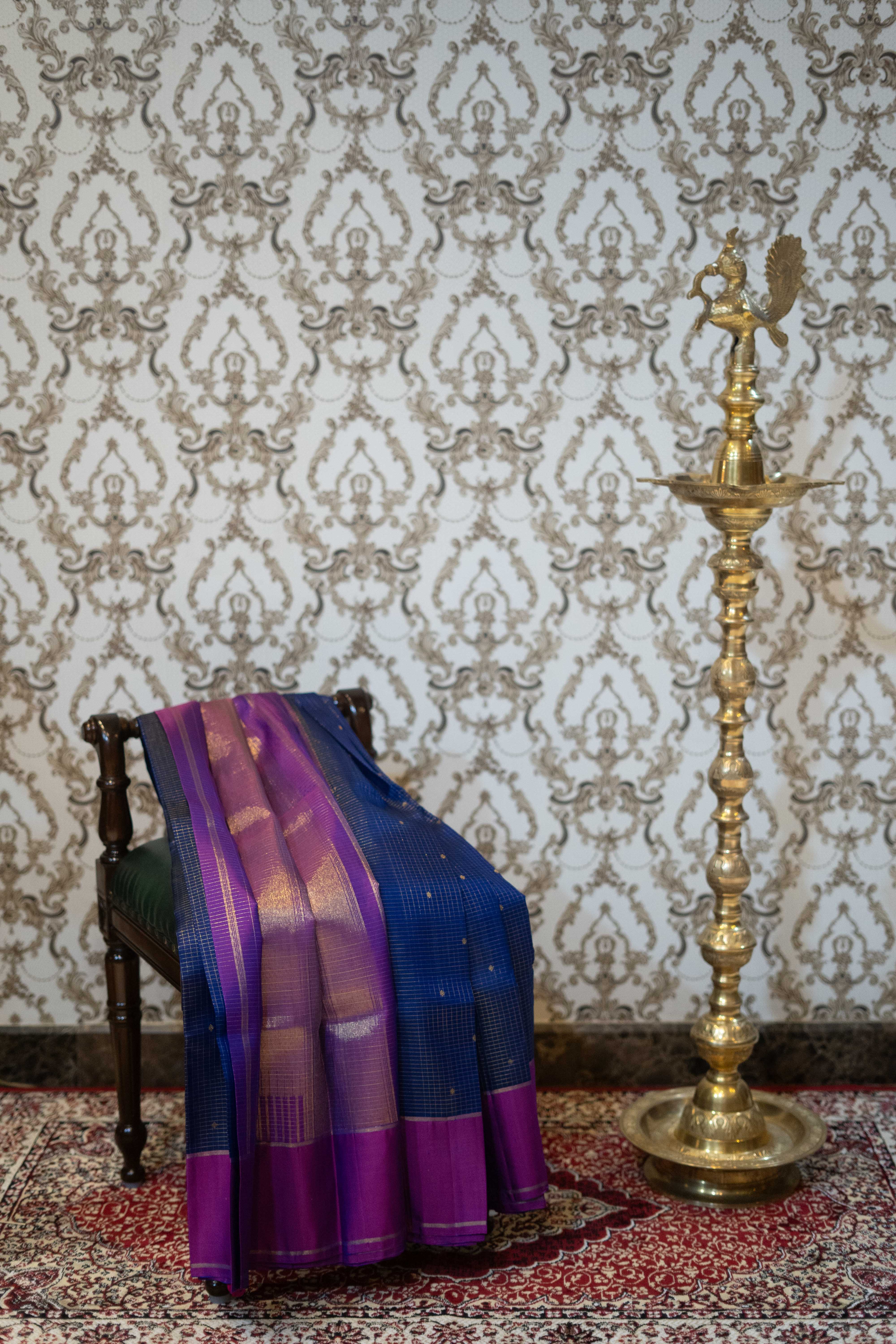 Pure Kanchivaram Saree - Blue With Purple Border