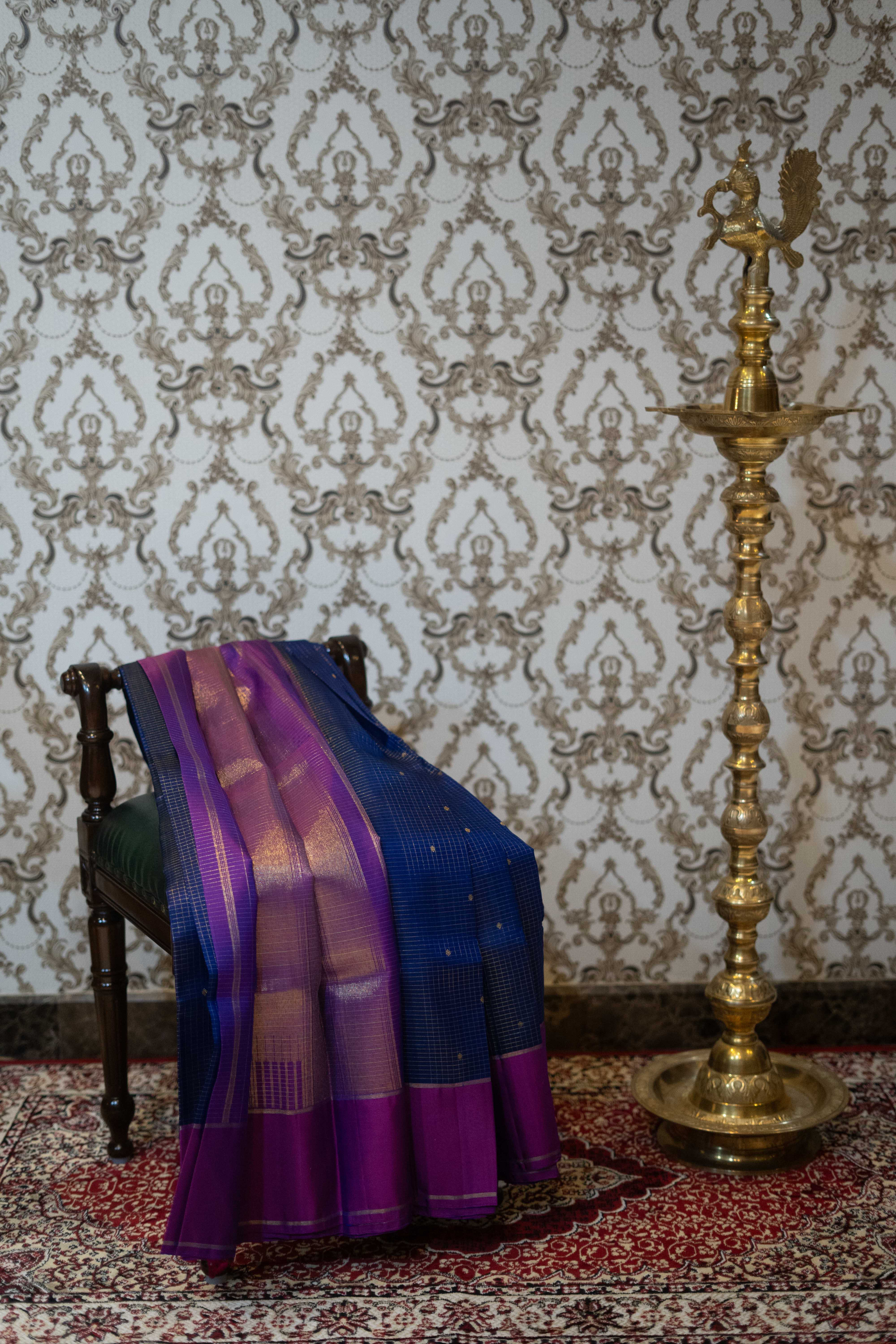 Pure Kanchivaram Saree - Blue With Purple Border