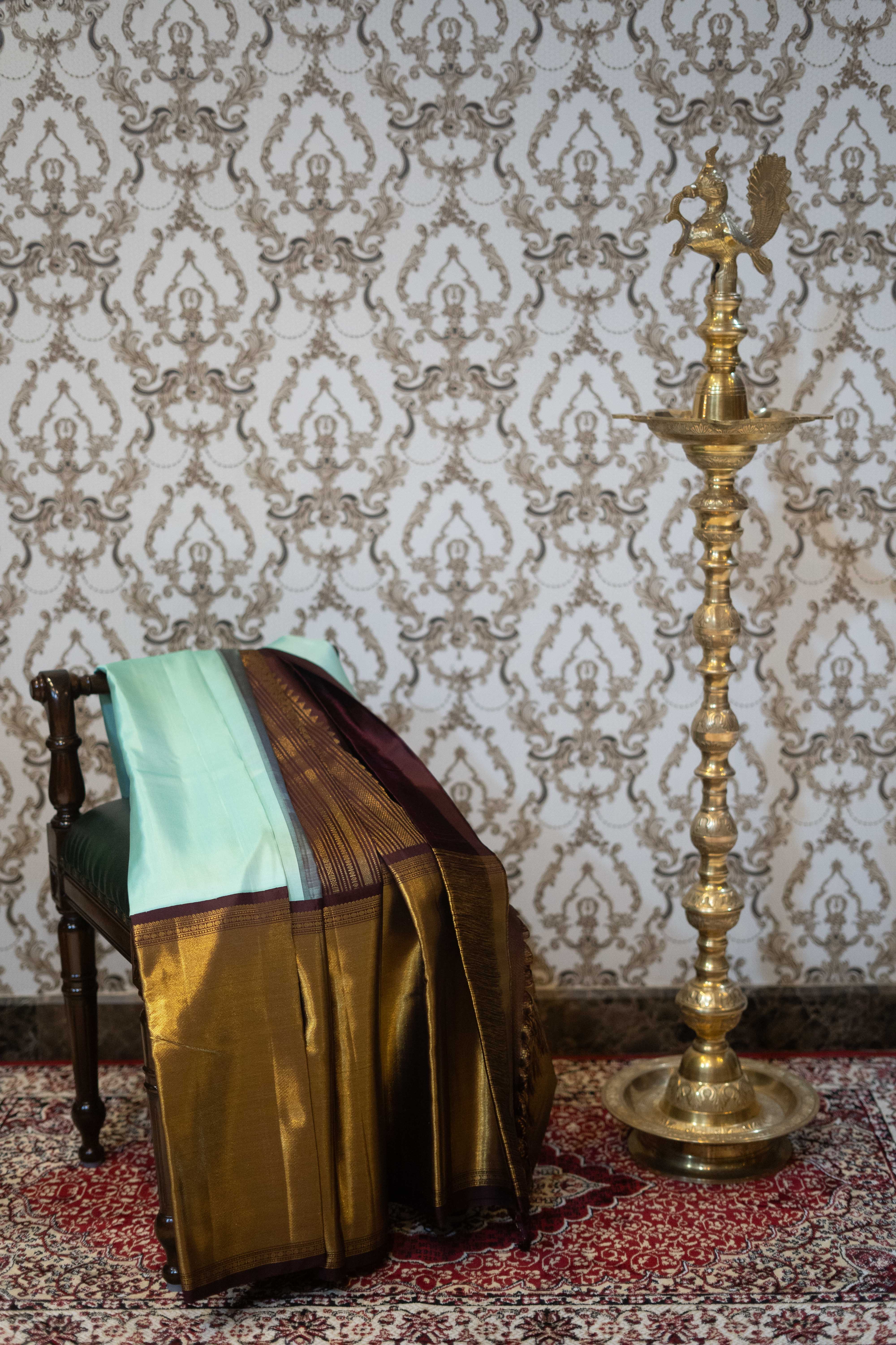 Pure Kanchivaram Saree - Aqua Blue With Maroon Border