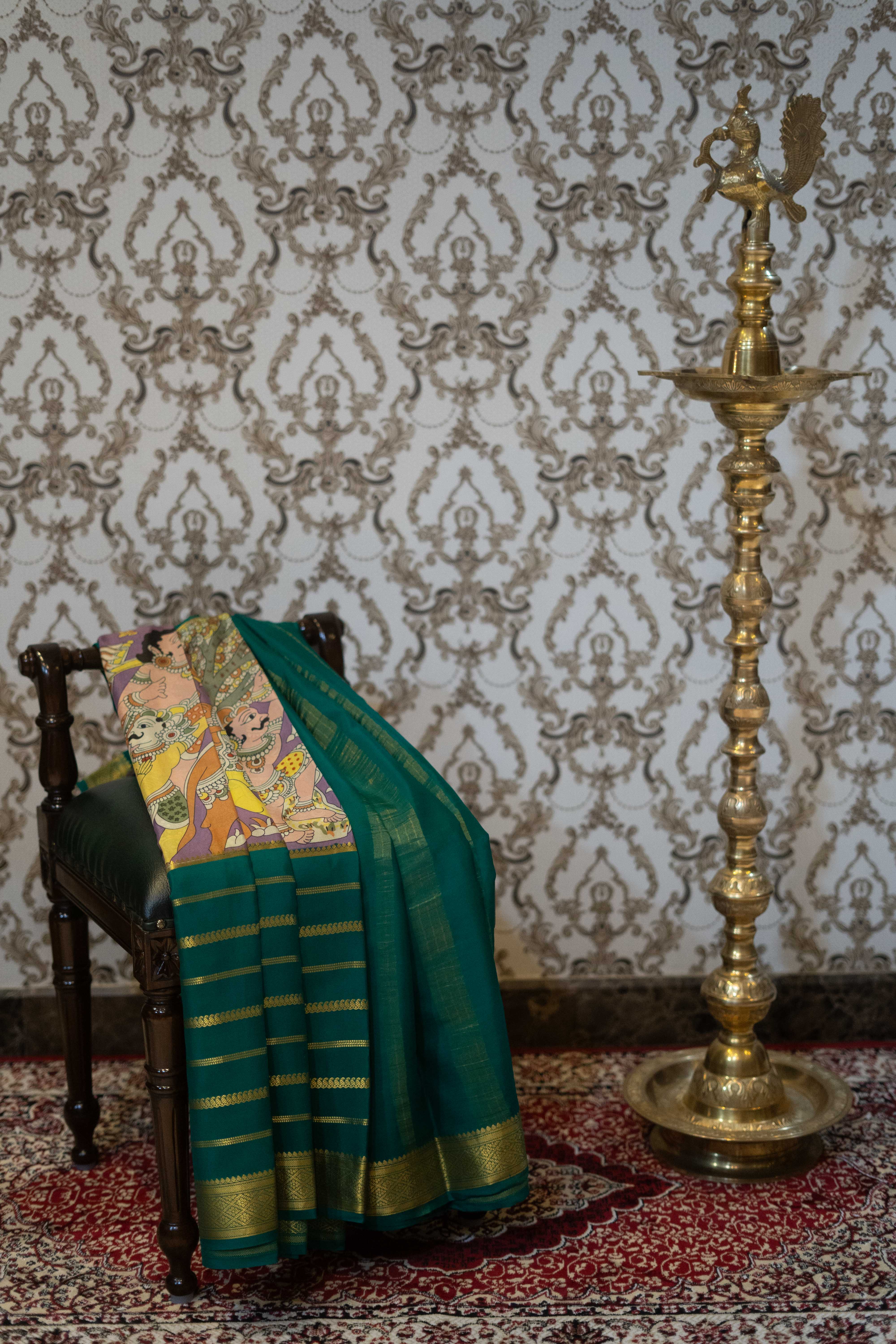 Mysore Silk Saree - Multicolour With Green Border