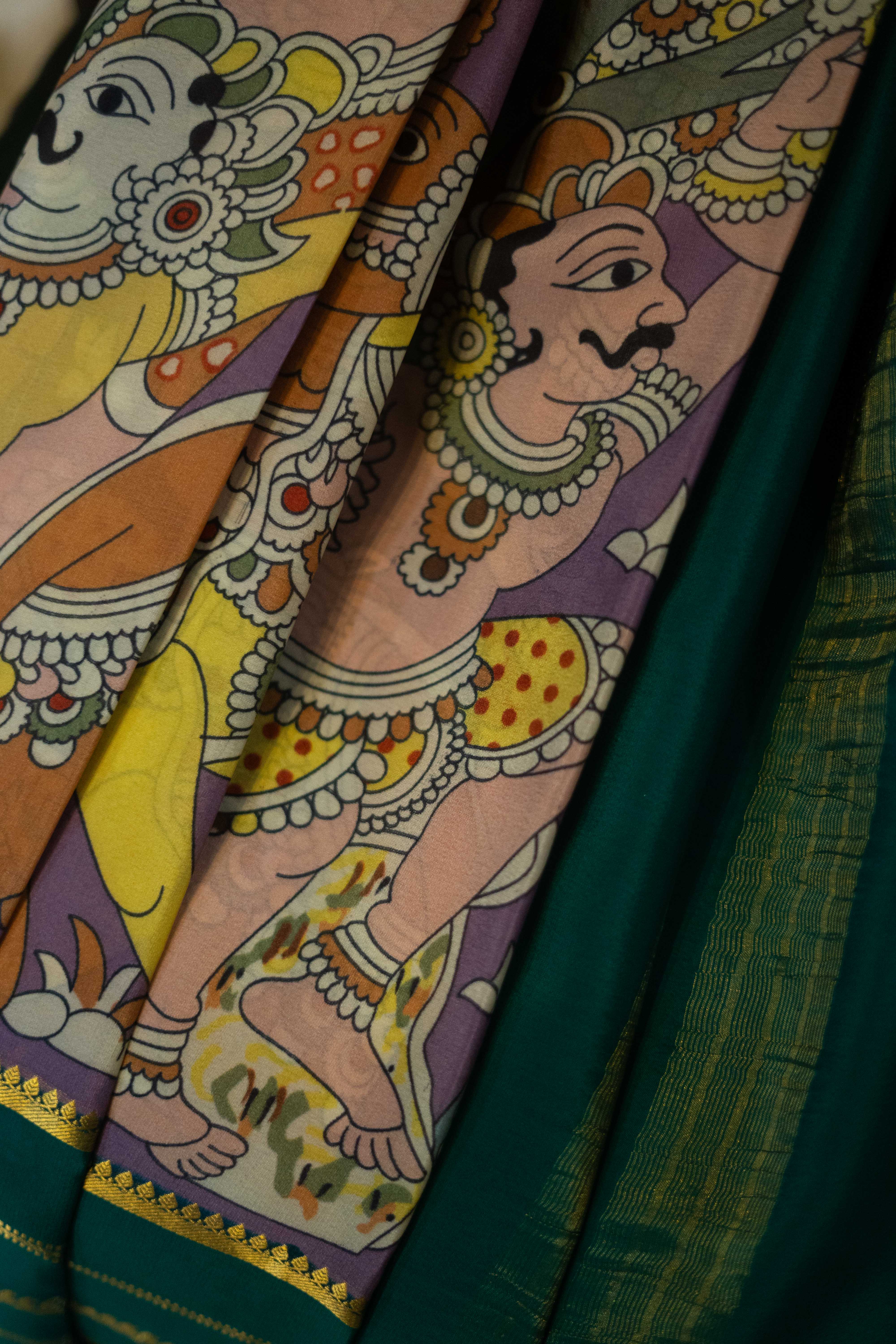 Mysore Silk Saree - Multicolour With Green Border