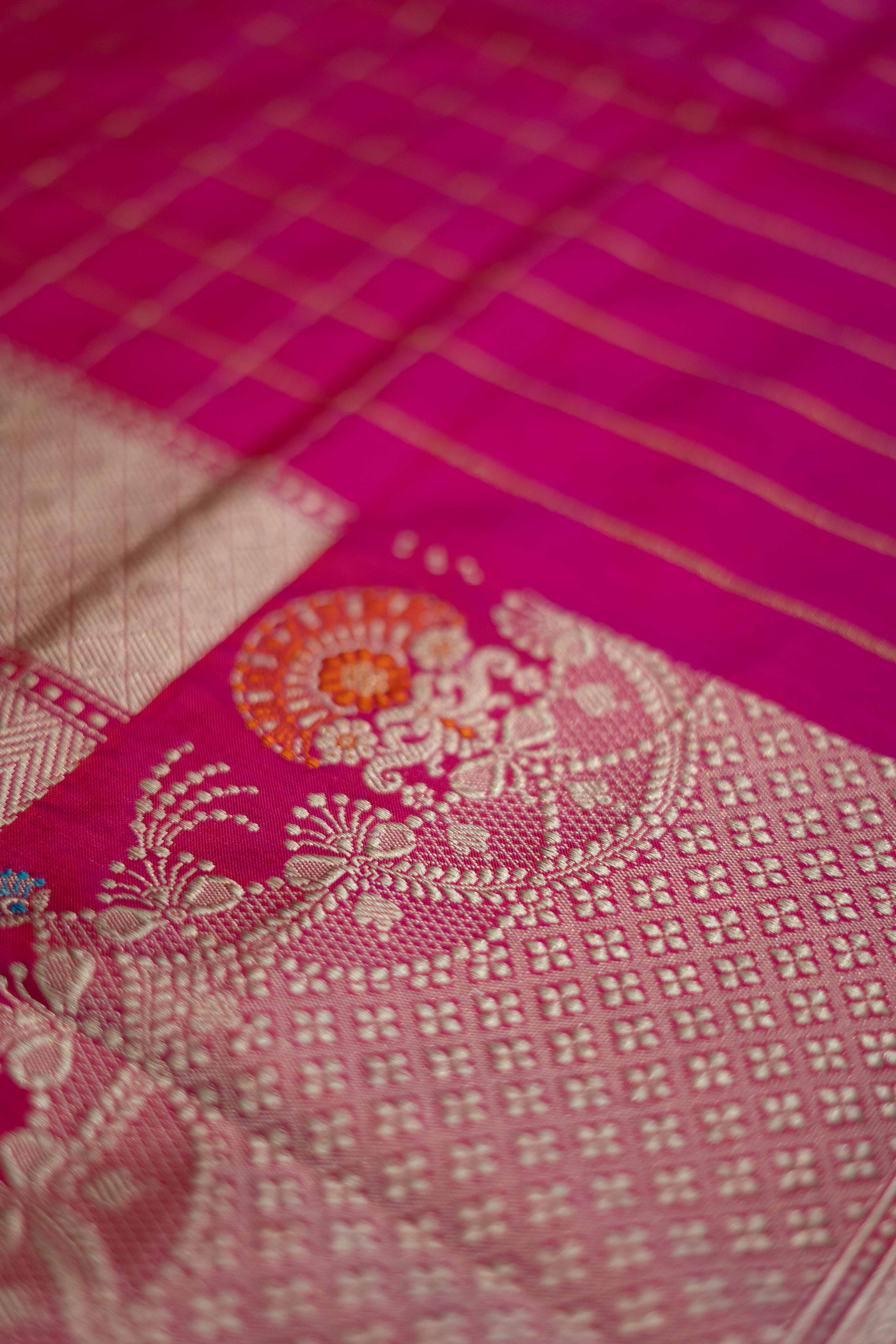 Ivory Banarasi silk saree with zari patterns