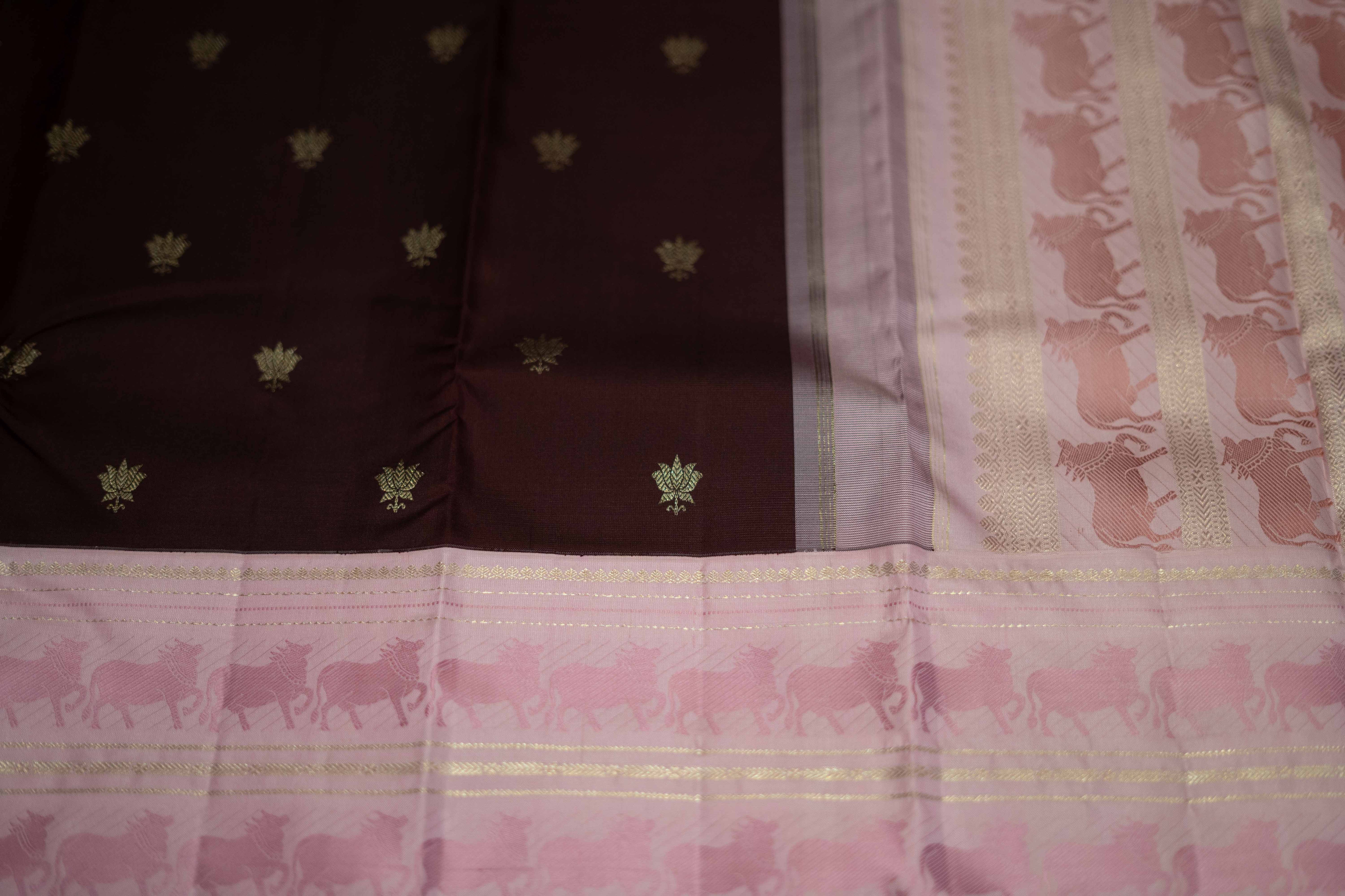 Red wine  zari woven Kanchipuram silk saree