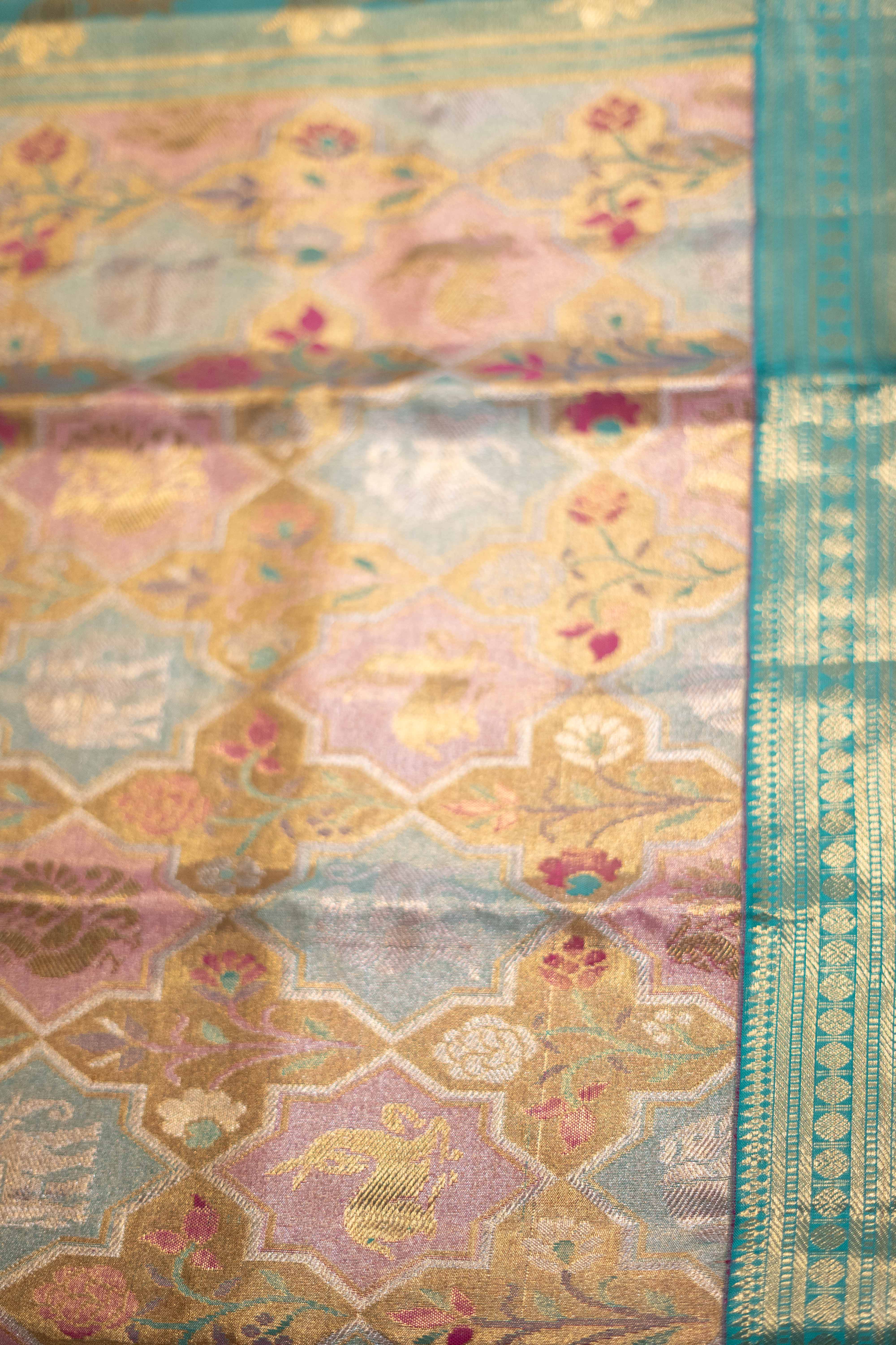 Multicoloured dual tone Kanchipuram Tissue saree